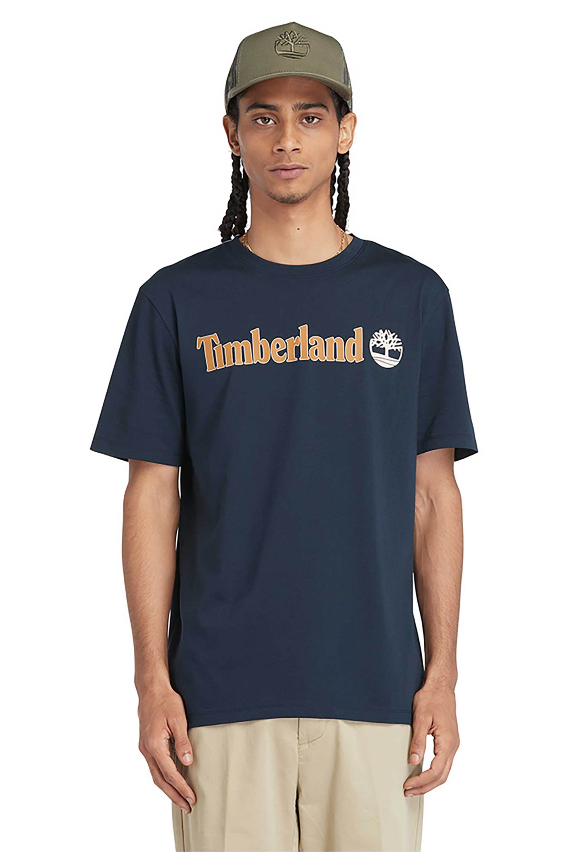 Timberland ανδρικό T-shirt με logo print Regular Fit '' Kennebec River Linear Logo'' - TB0A5UPQ4331 Μπλε Σκούρο
