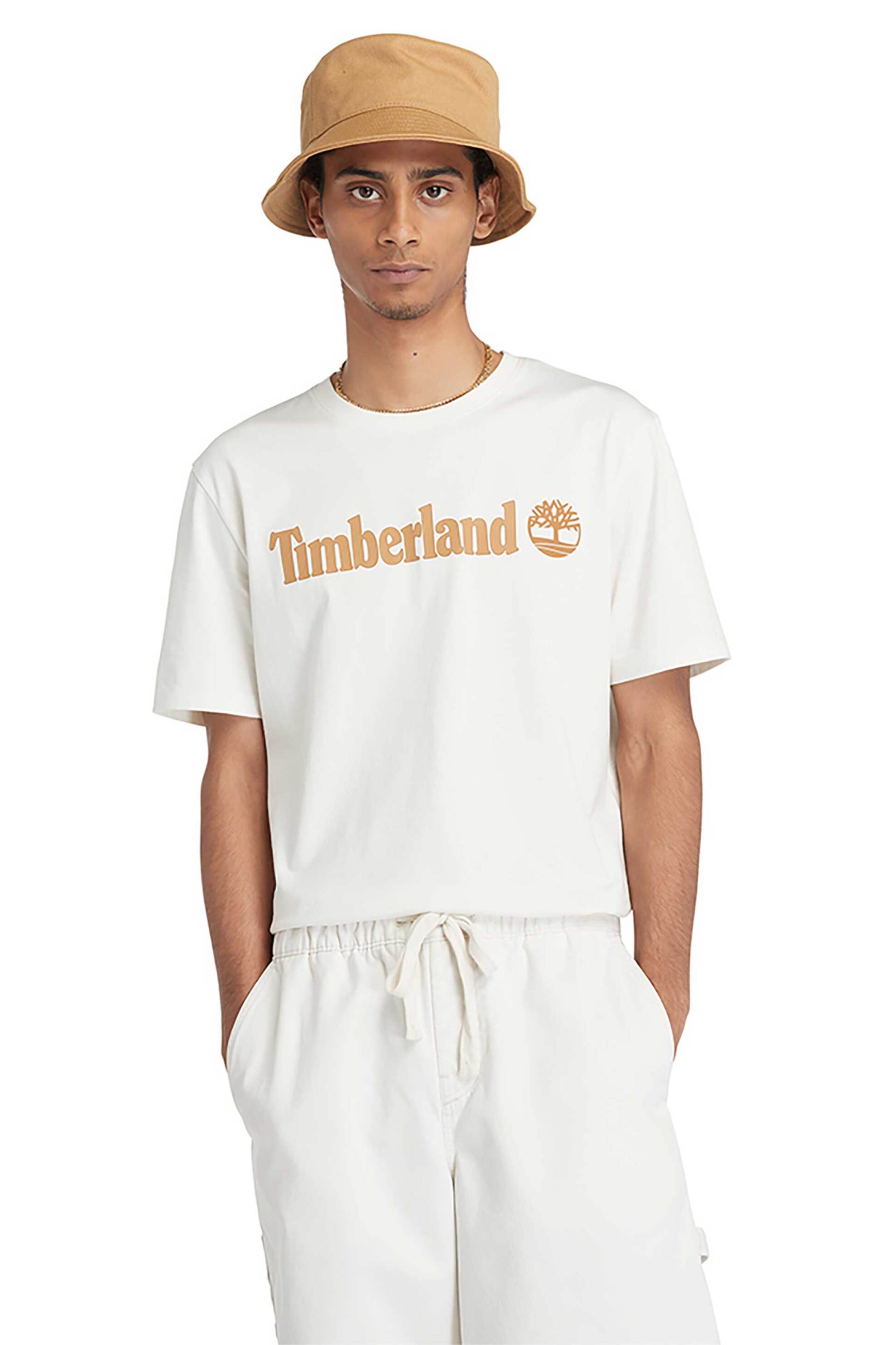 Timberland ανδρικό T-shirt με logo print Regular Fit '' Kennebec River Linear Logo'' - TB0A5UPQCM91 Εκρού