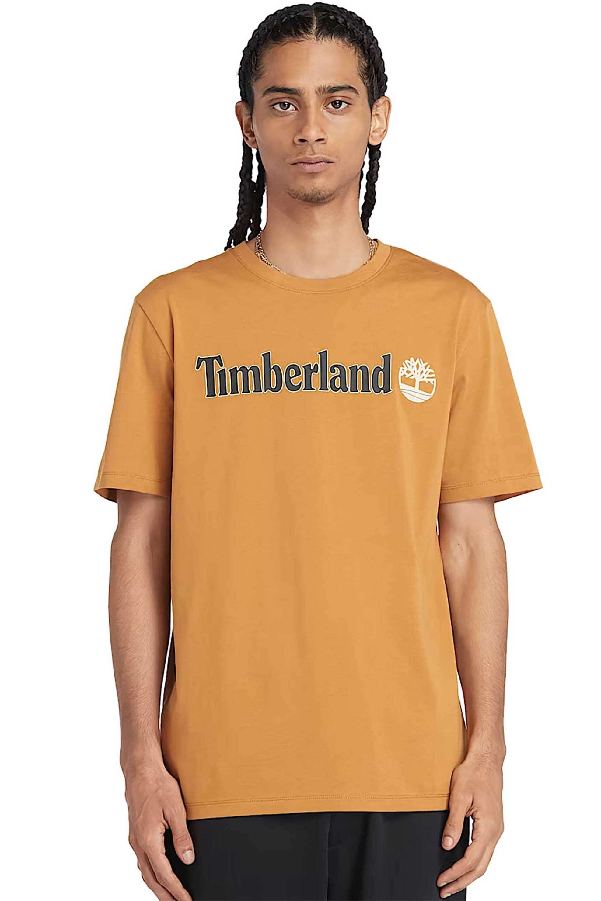 Timberland ανδρικό T-shirt με logo print Regular Fit '' Kennebec River Linear Logo'' - TB0A5UPQP471 Μουσταρδί