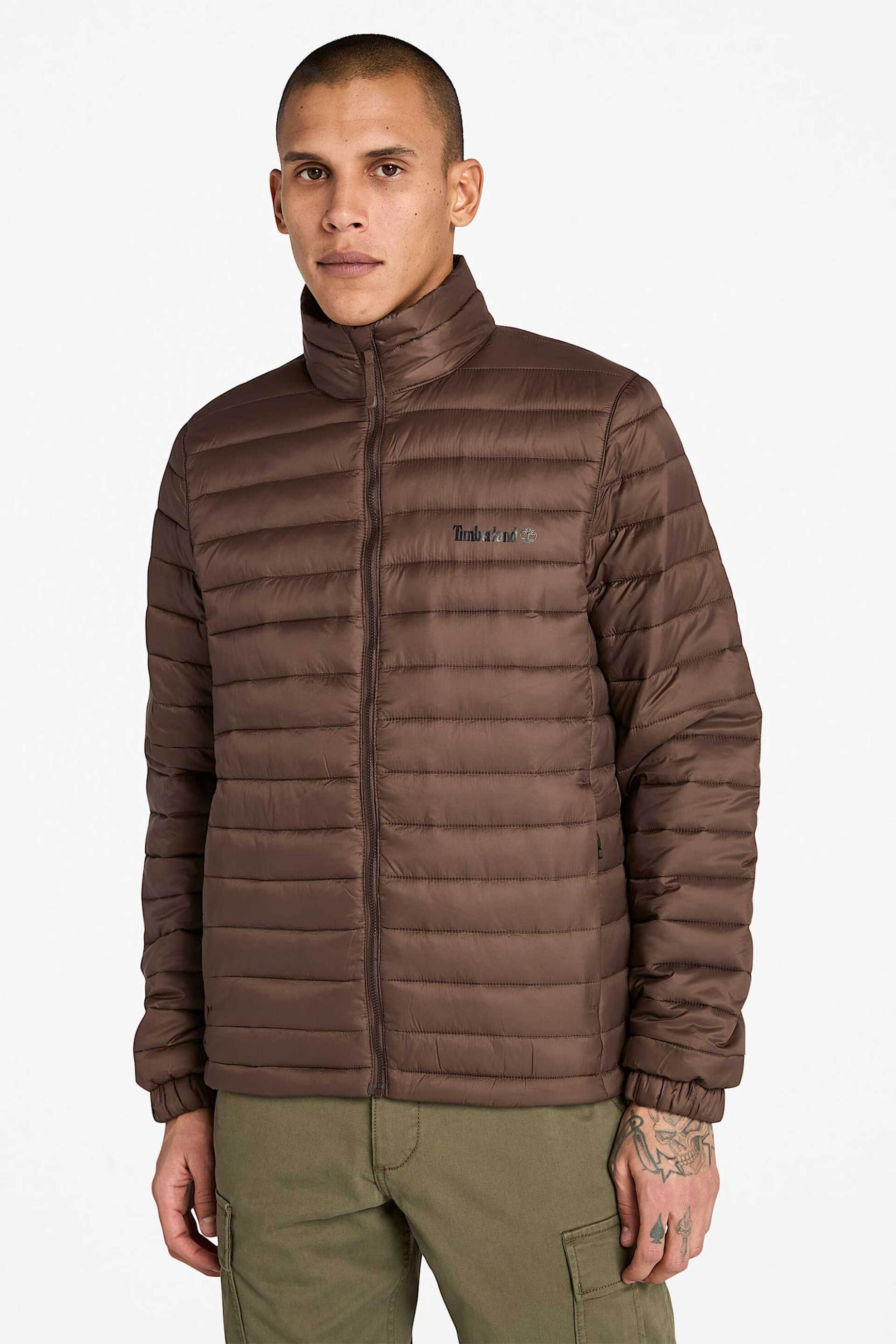 Timberland ανδρικό μπουφάν αδιάβροχο με καπιτονέ σχέδιο και logo print "Axis Peak" - TB0A5WNU2431 Καφέ
