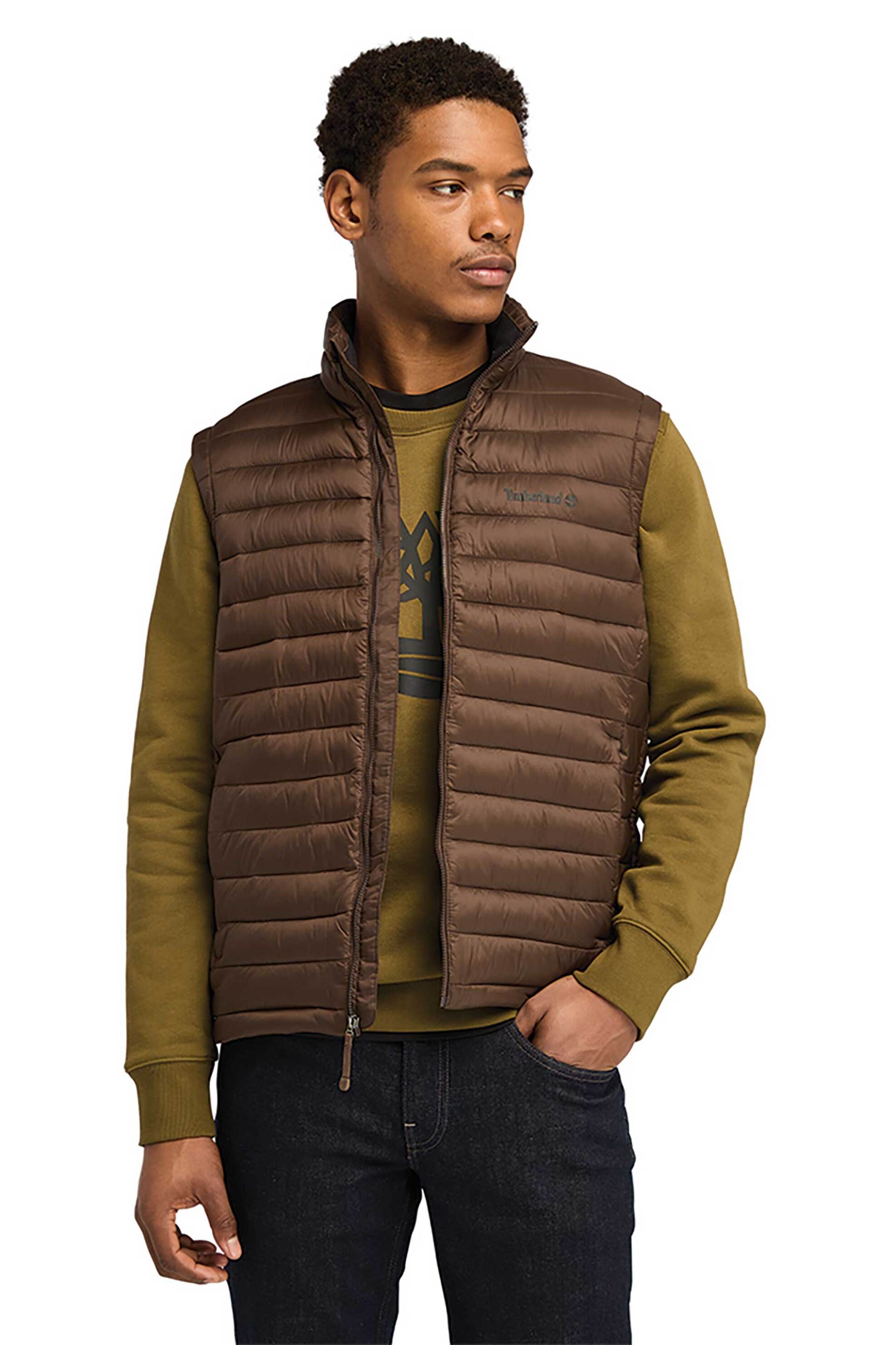 Timberland ανδρικό μπουφάν αδιάβροχο με καπιτονέ σχέδιο και logo print "Axis Peak" - TB0A5WPF2431 Καφέ