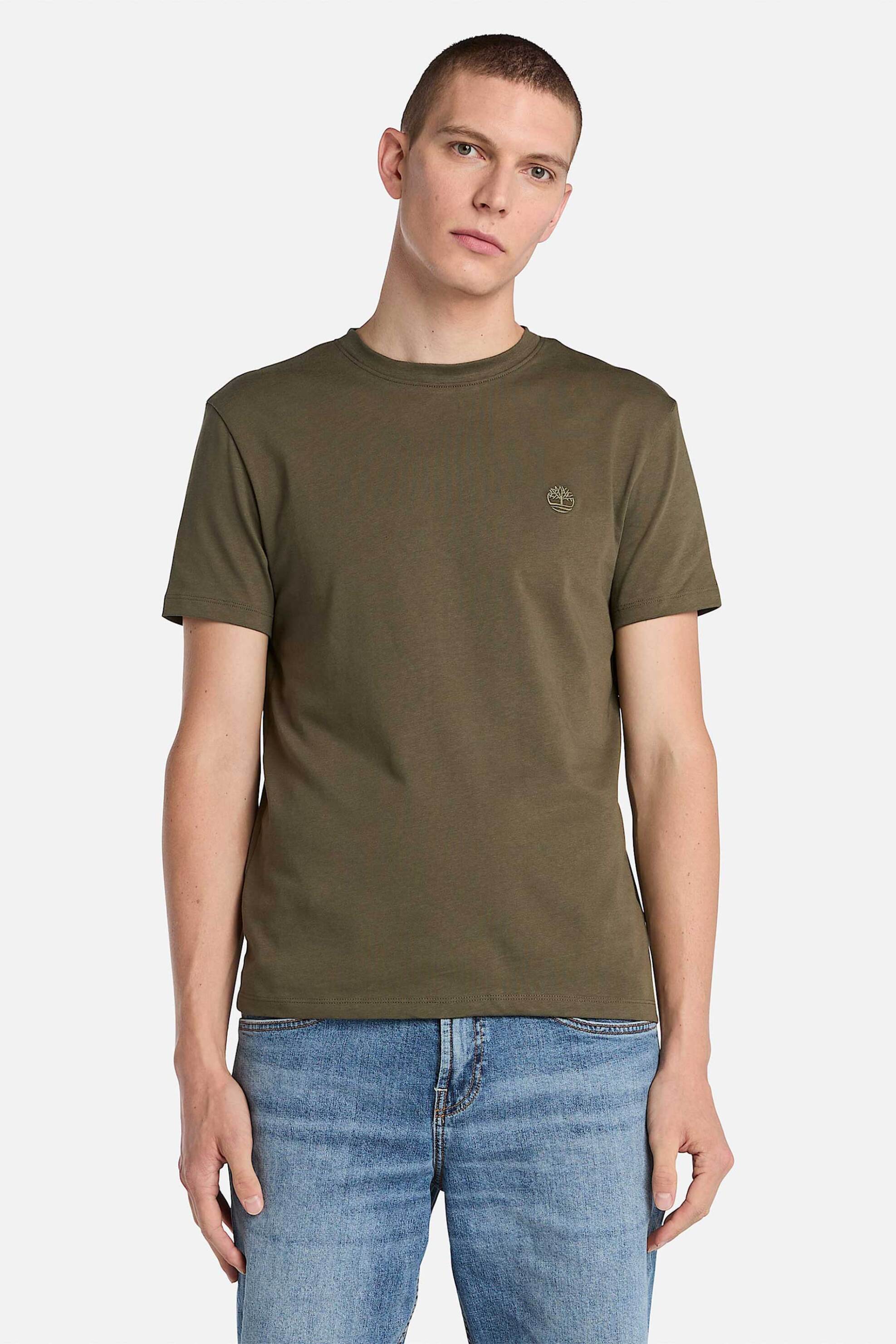 Timberland ανδρικό T-shirt με κεντημένο tree logo Slim Fit "Dunstan River" - TB0A2BPRAR51 Λαδί