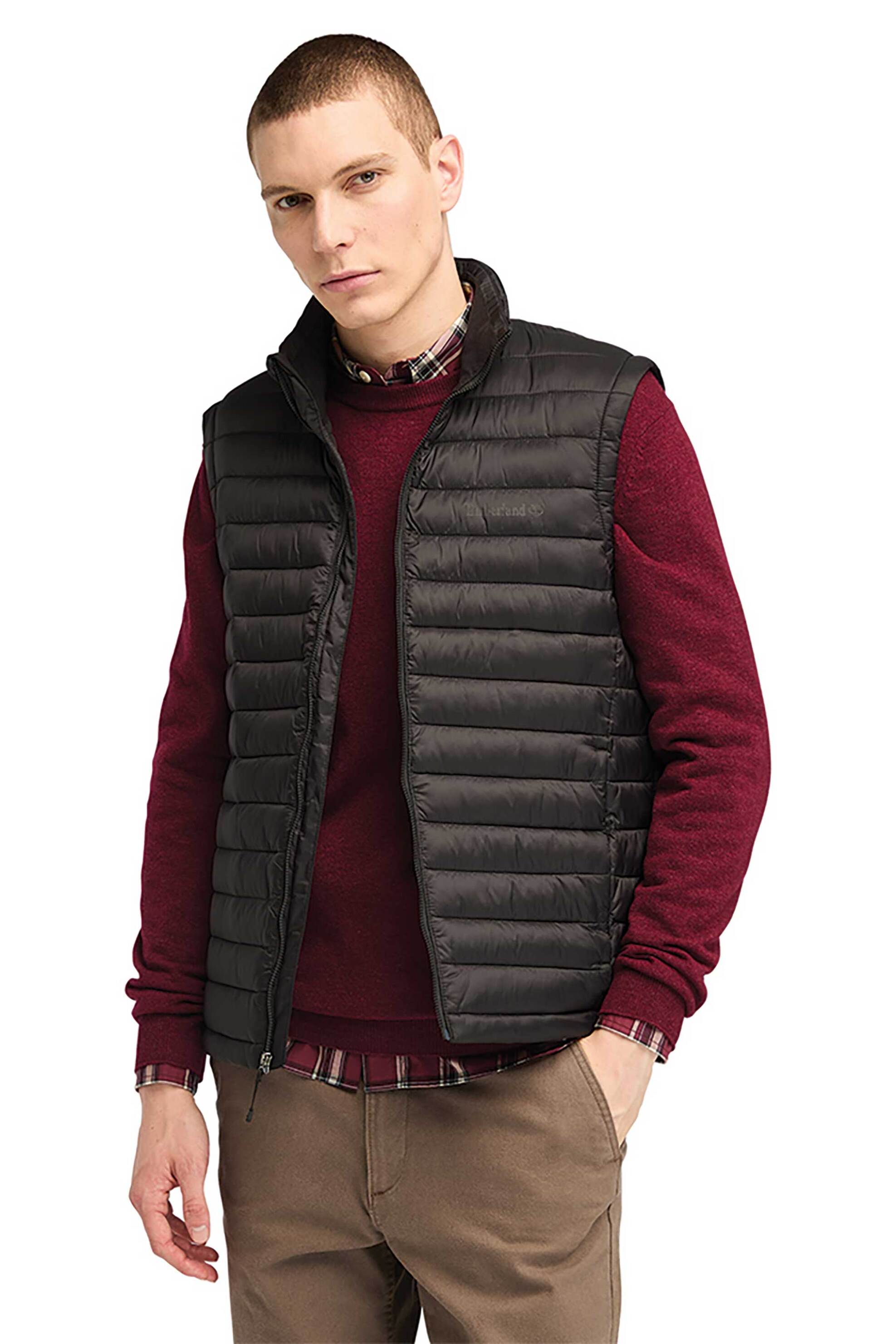 Timberland ανδρικό αμάνικο μπουφάν αδιάβροχο με καπιτονέ σχέδιο και logo print "Axis Peak" - TB0A5WPF0011 Μαύρο