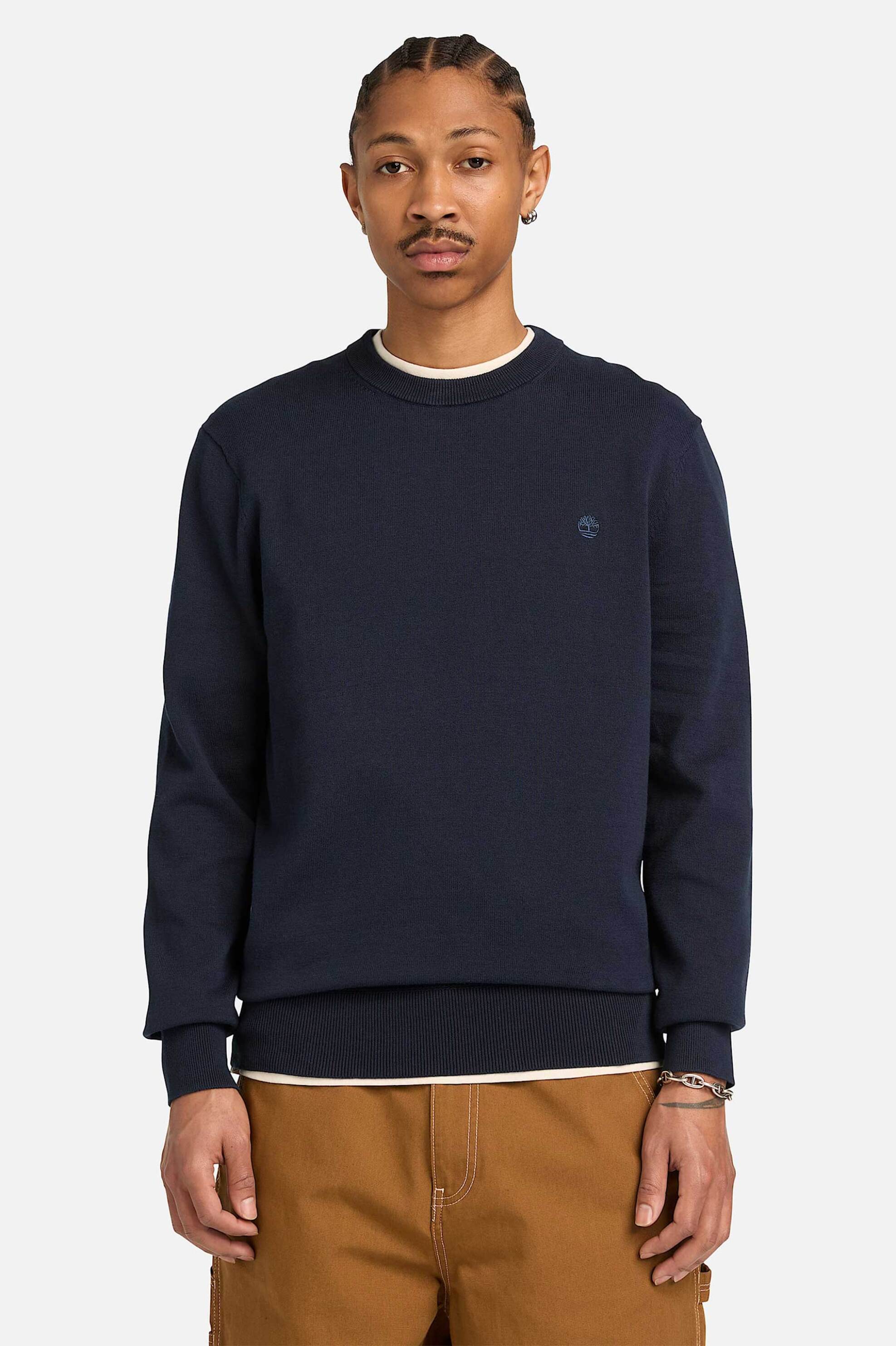 Timberland ανδρικό πουλόβερ με κεντημένο tree logo Regular Fit "Williams River" - TB0A2BMMZ021 Μπλε Σκούρο