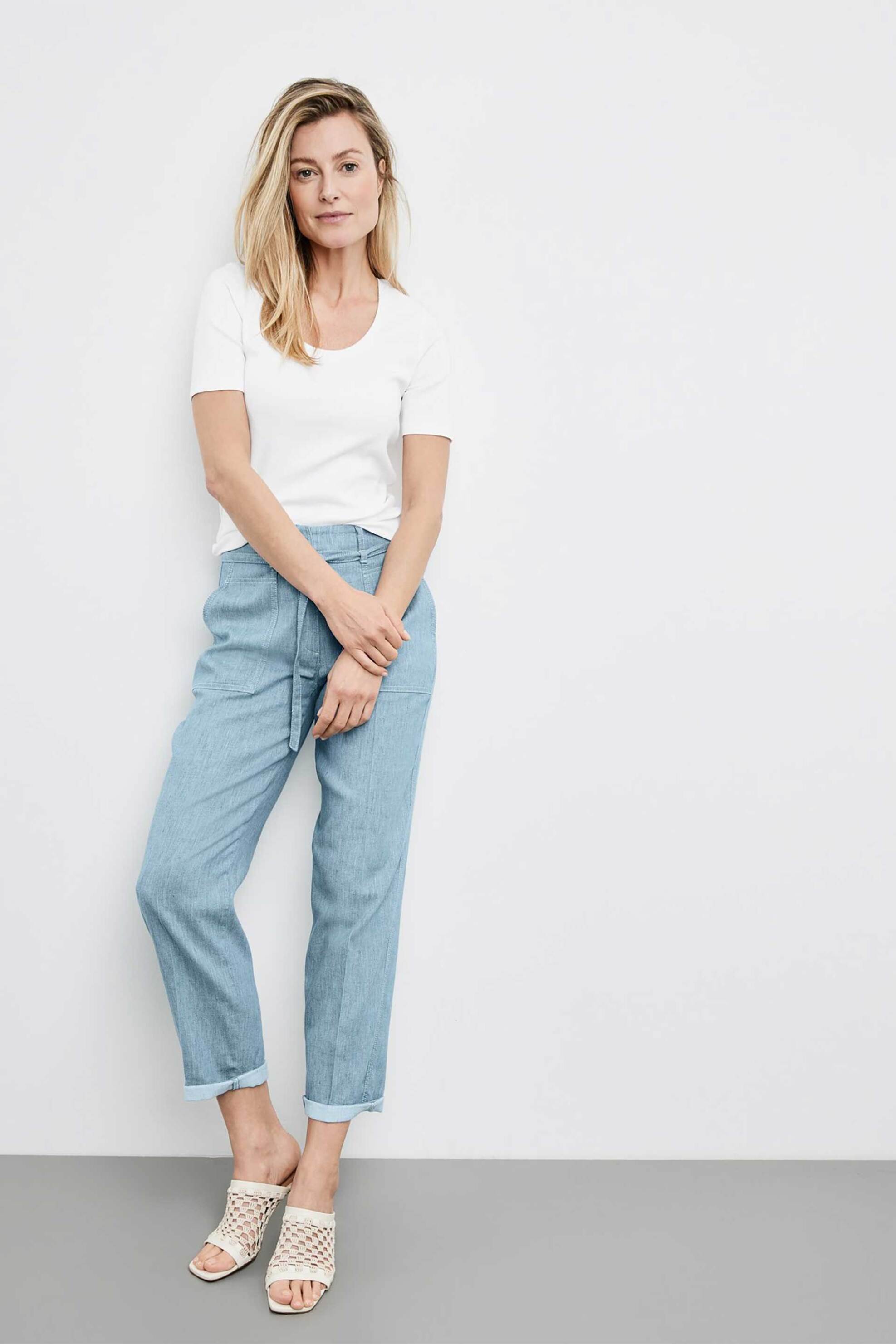 GERRY WEBER Gerry Weber γυναικείο T-shirt μονόχρωμο ribbed με στρογγυλή λαιμόκοψη - 170234-35023 Λευκό - 3