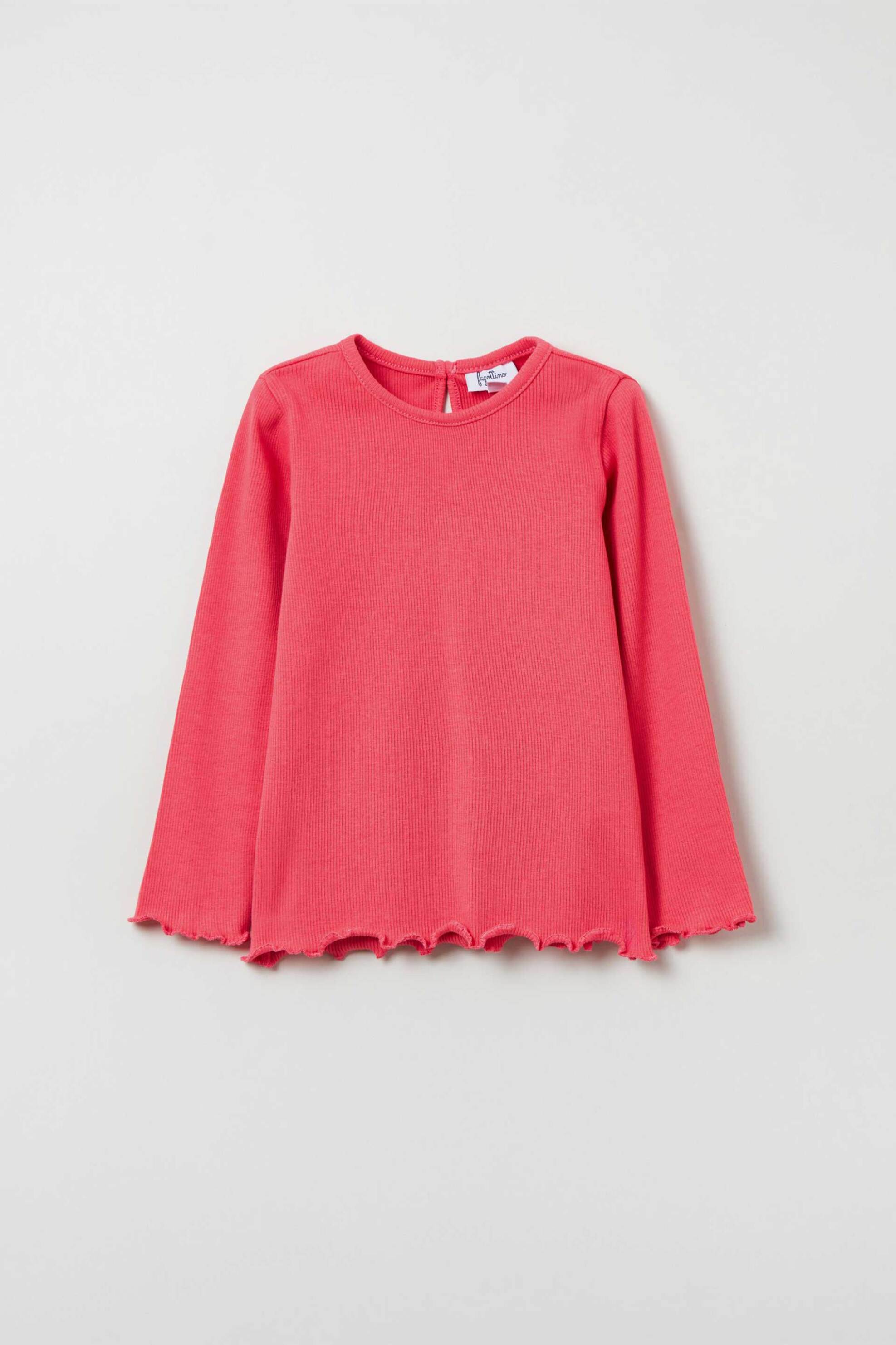 OVS παιδική βαμβακερή μπλούζα ribbed μονόχρωμη - 001891708 Ροζ