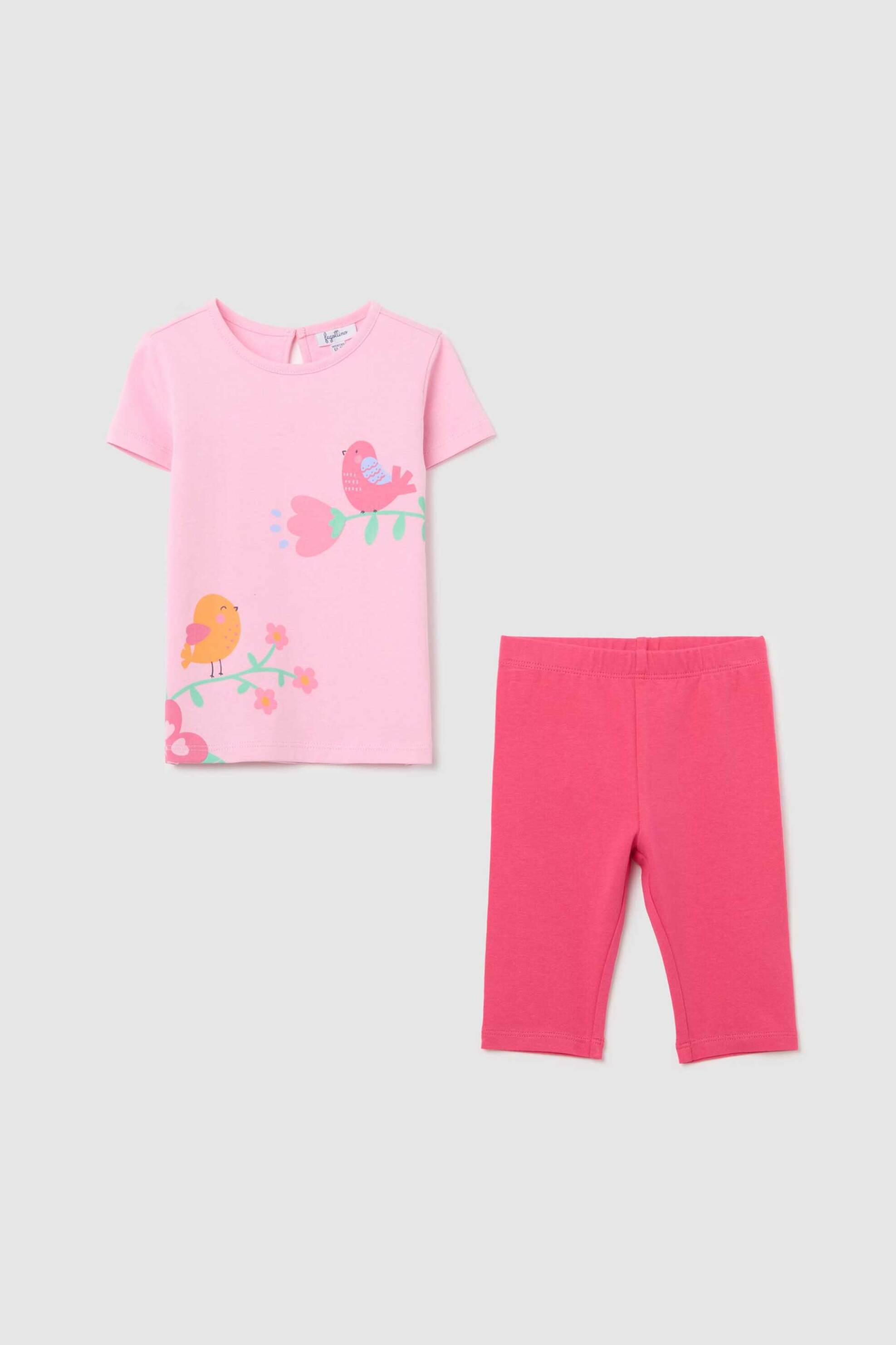 OVS βρεφικό σετ μπλούζα με floral print και κολάν (2 τεμάχια) - 002361514 Ροζ