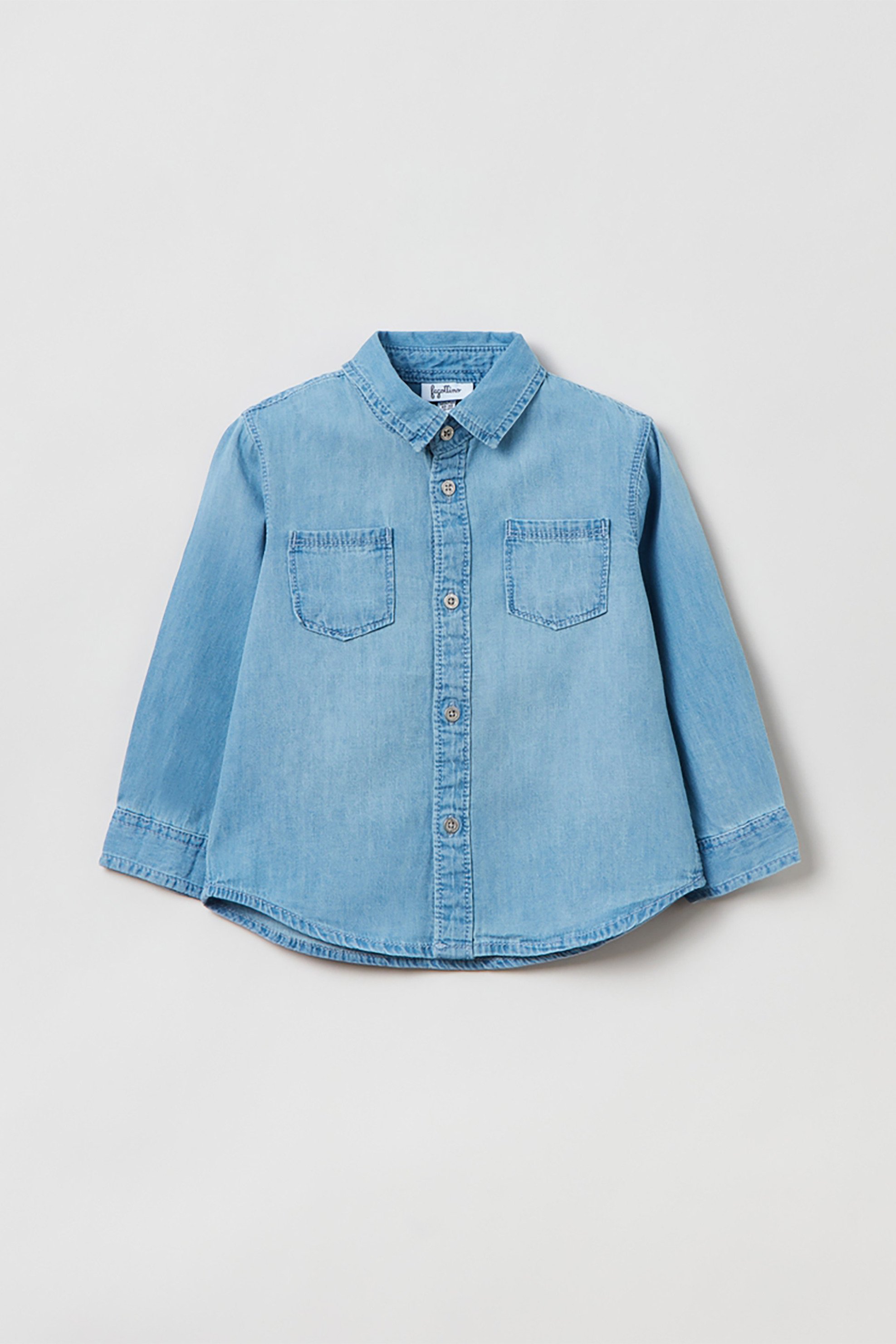 OVS βρεφικό denim πουκάμισο μονόχρωμο με patch τσέπες (9-36 μηνών) - 001684309 Denim Blue