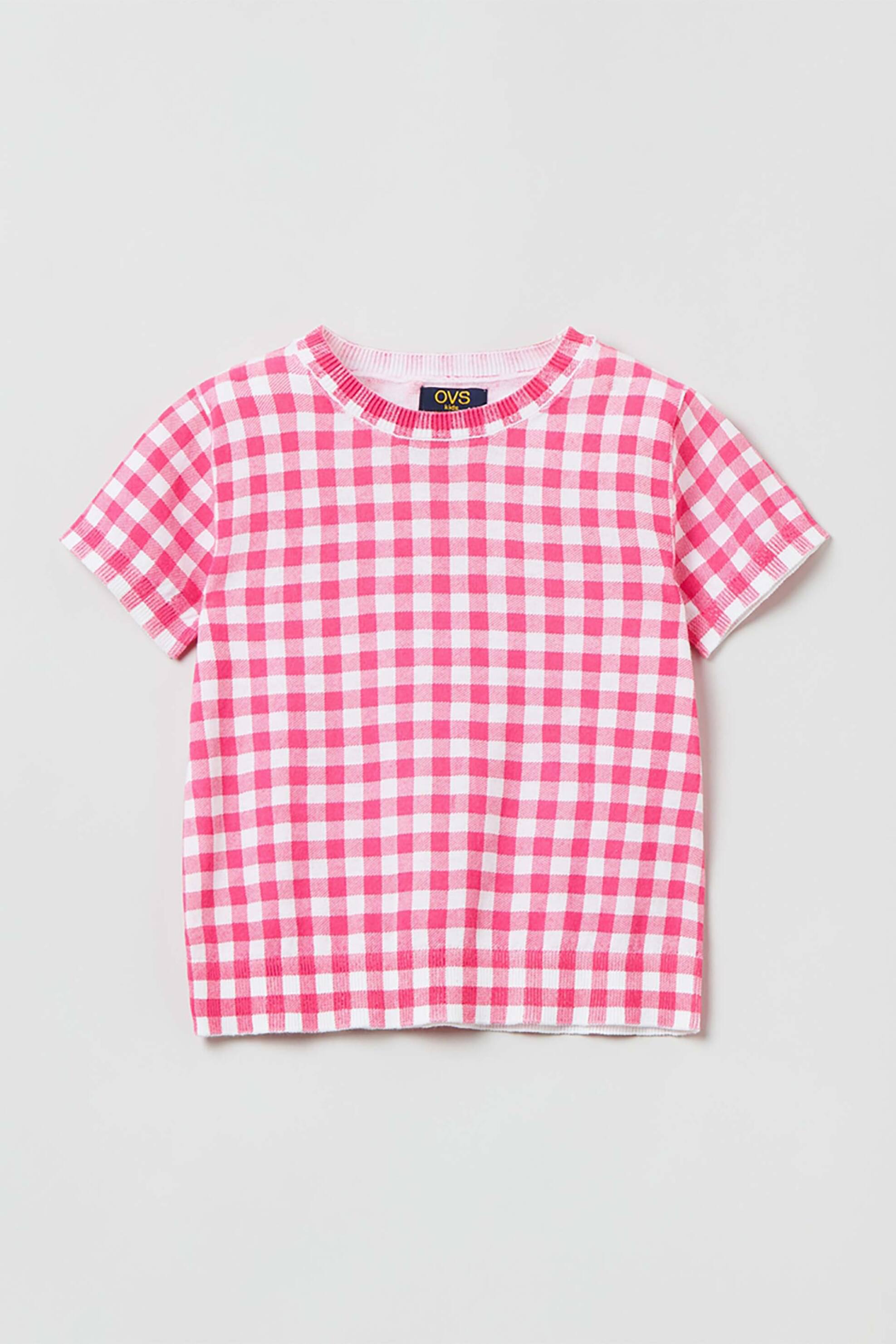 OVS KIDS OVS παιδικό T-shirt με στρογγυλή λαιμόκοψη και καρό σχέδιο (3-10 ετών) - 001759751 Ροζ