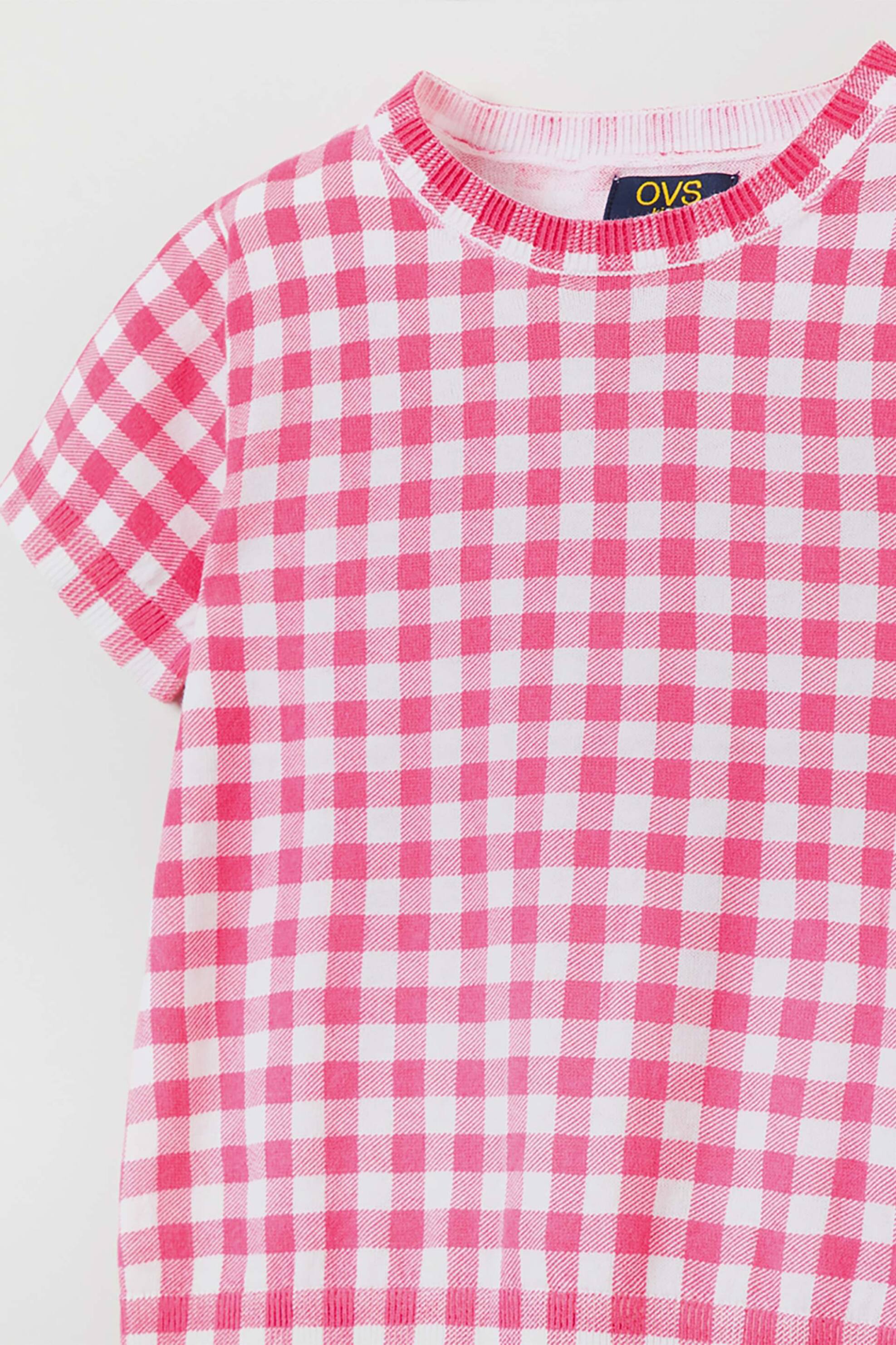 OVS παιδικό T-shirt με στρογγυλή λαιμόκοψη και καρό σχέδιο (3-10 ετών) - 001759751 Ροζ φωτογραφία