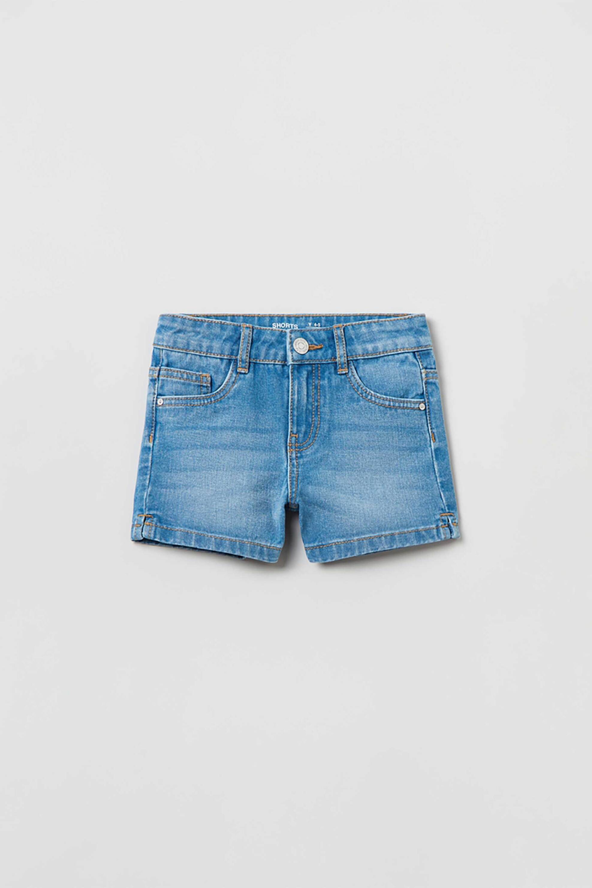 OVS παιδικό denim βαμβακερό σορτς μονόχρωμο πεντάτσεπο με washed effect - 001764305 Denim Blue