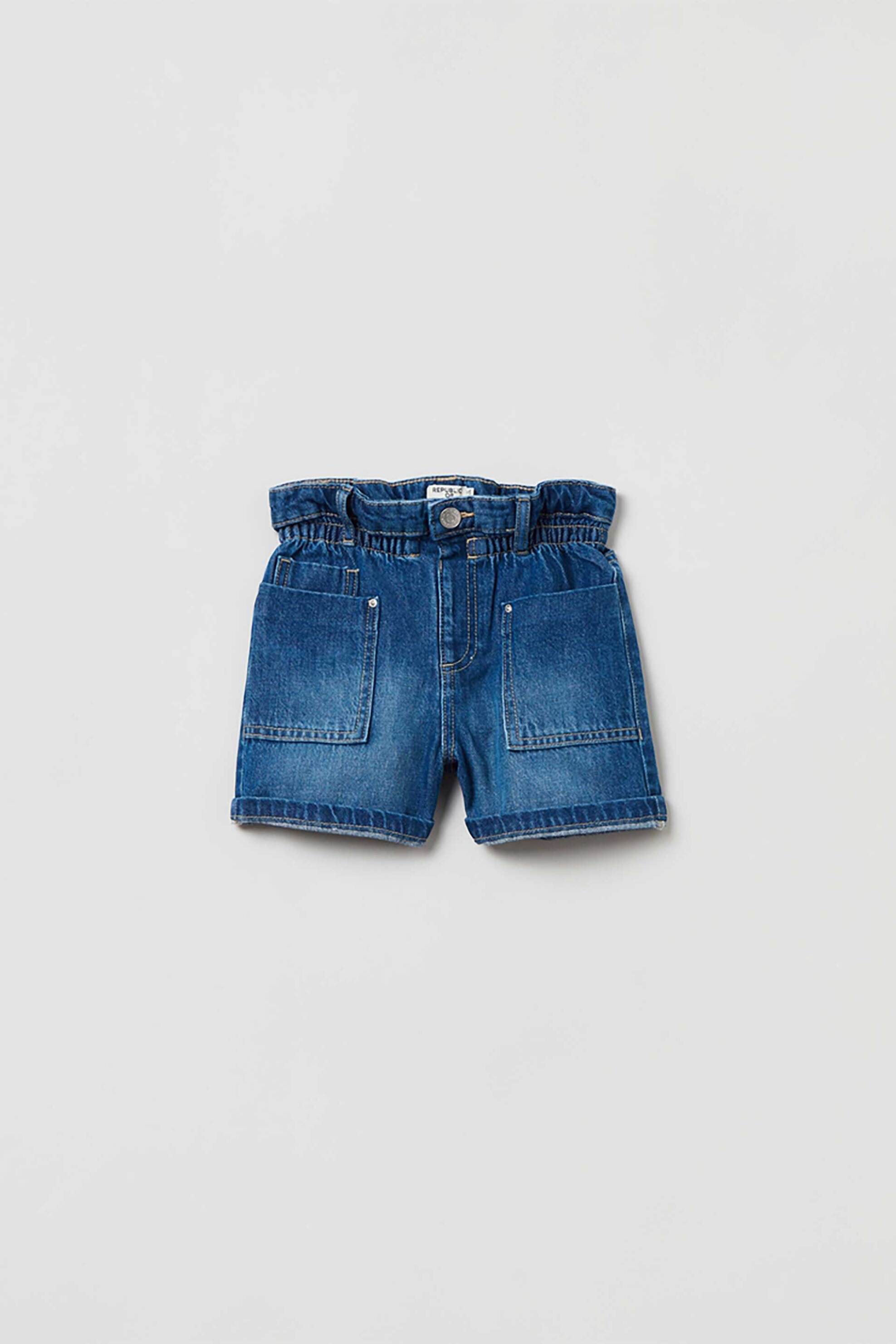 OVS παιδικό denim σορτς με washed effect και απλικέ τσέπες στο πλάι - 001764319 Denim Blue