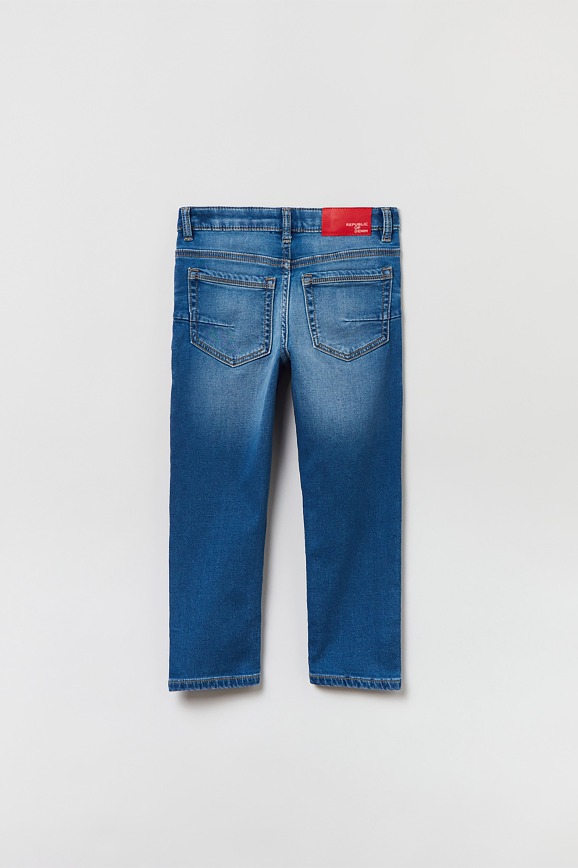 OVS παιδικό τζην παντελόνι πεντάτσεπο με washed effects και θηλιές για ζώνη (3-10 ετών) - 001682763 Denim Blue φωτογραφία