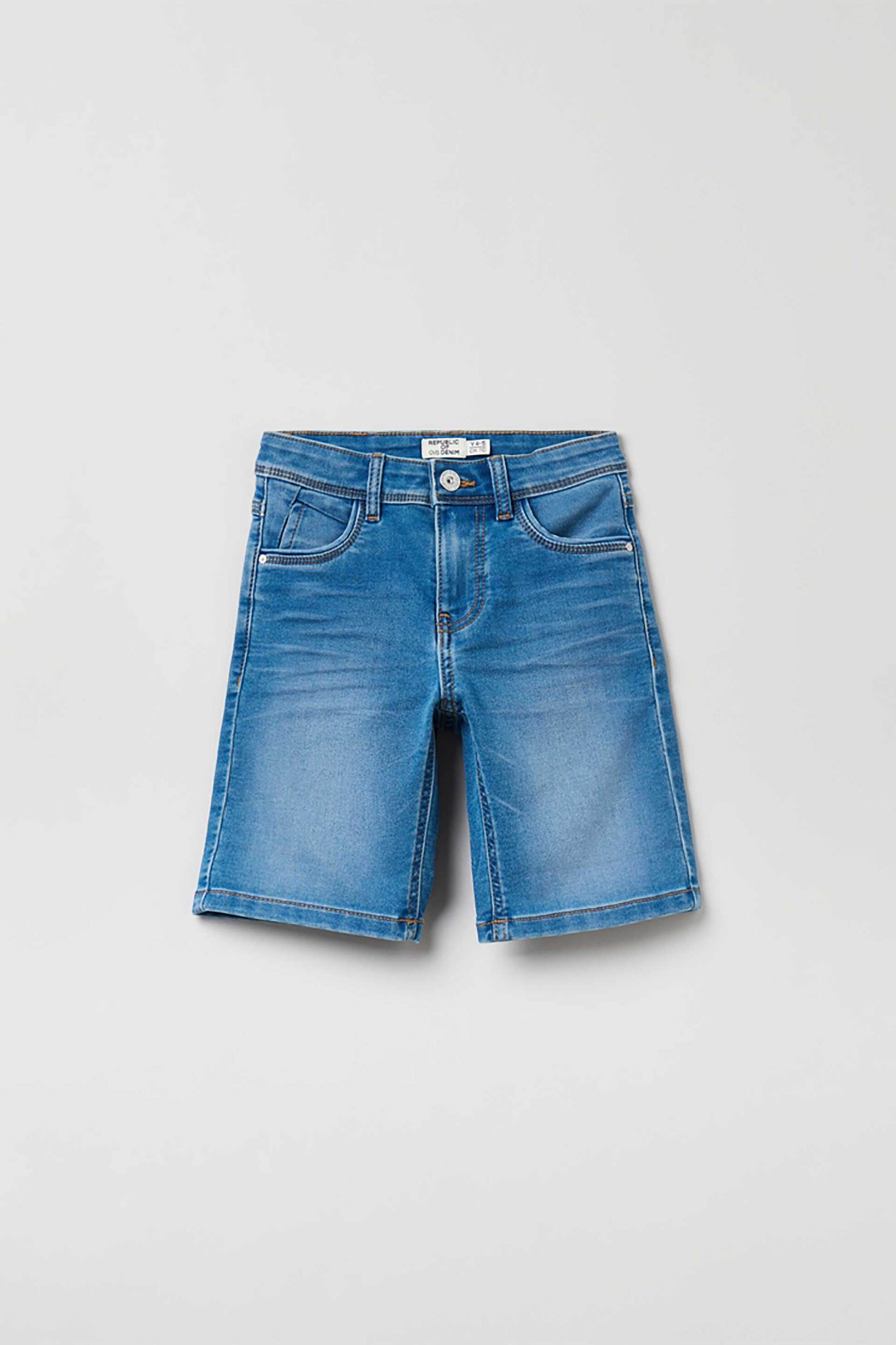 OVS παιδικό denim σορτς πεντάτσεπο με washed effect - 001758181 Denim Blue Ανοιχτό