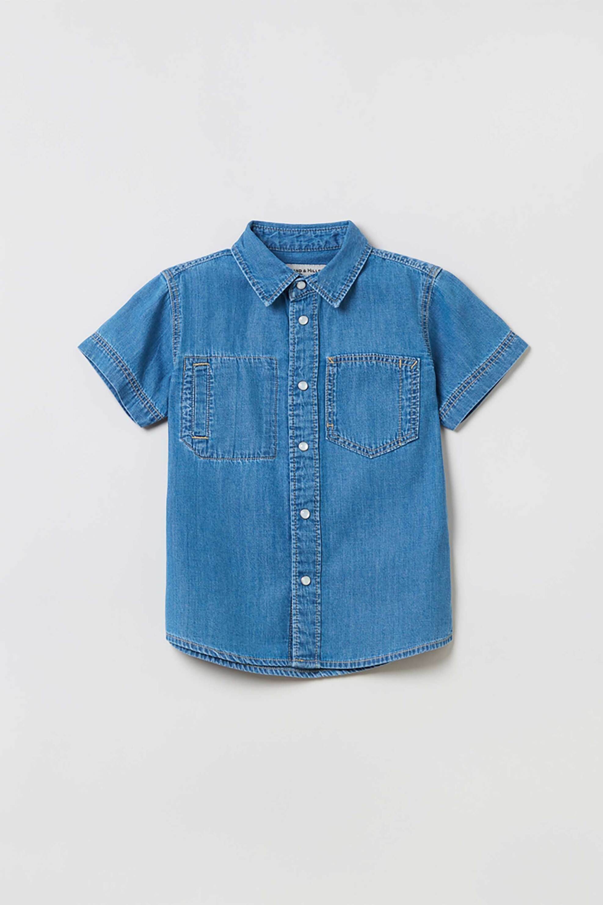 OVS παιδικό denim πουκάμισο με κλασικό γιακά και τσέπες στο στήθος "Grand&Hills" - 001766582 Denim Blue