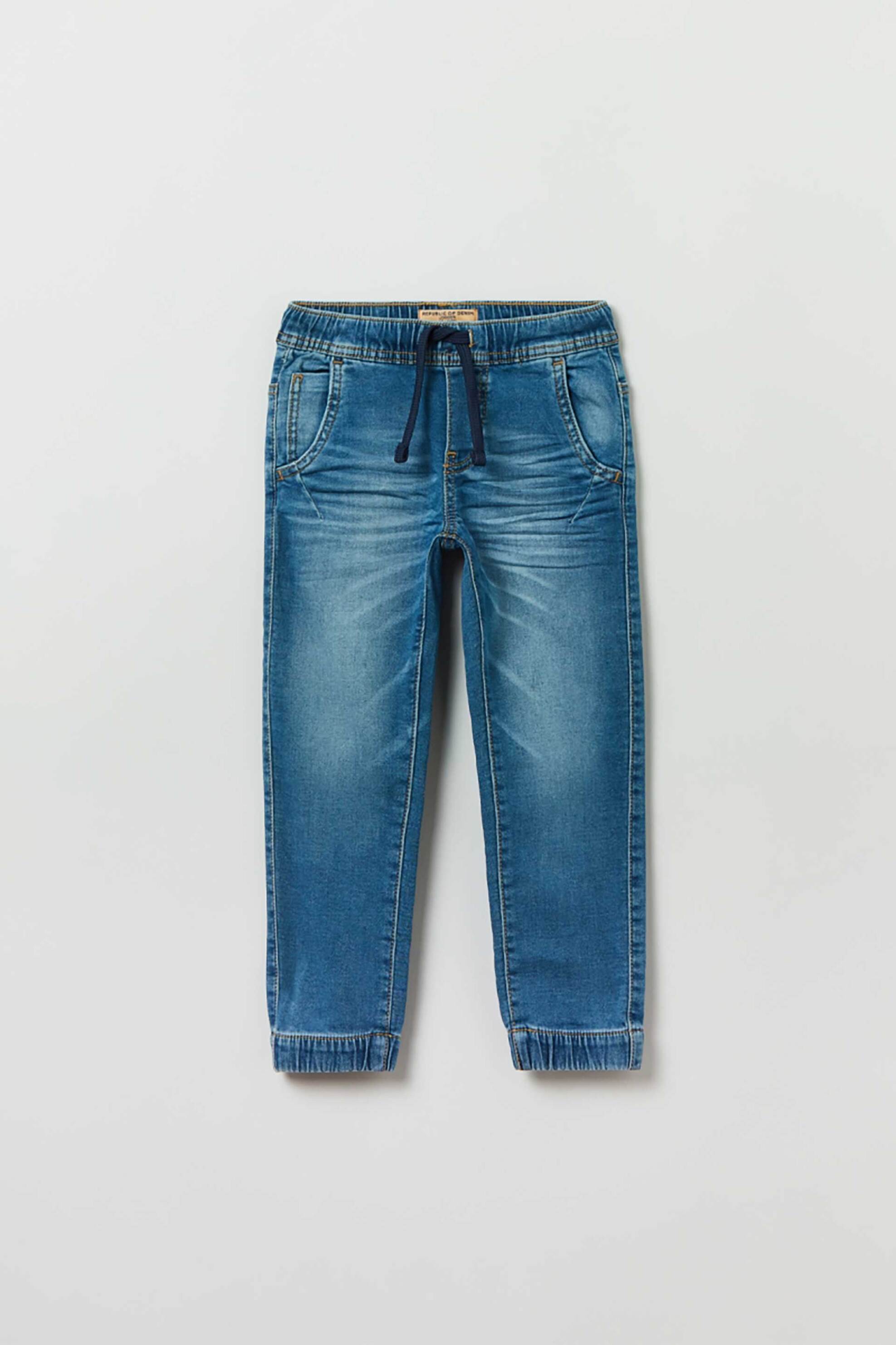 OVS παιδικό βαμβακερό τζιν παντελόνι με washed effect και ελαστικά τελειώματα - 001821249 Denim Blue
