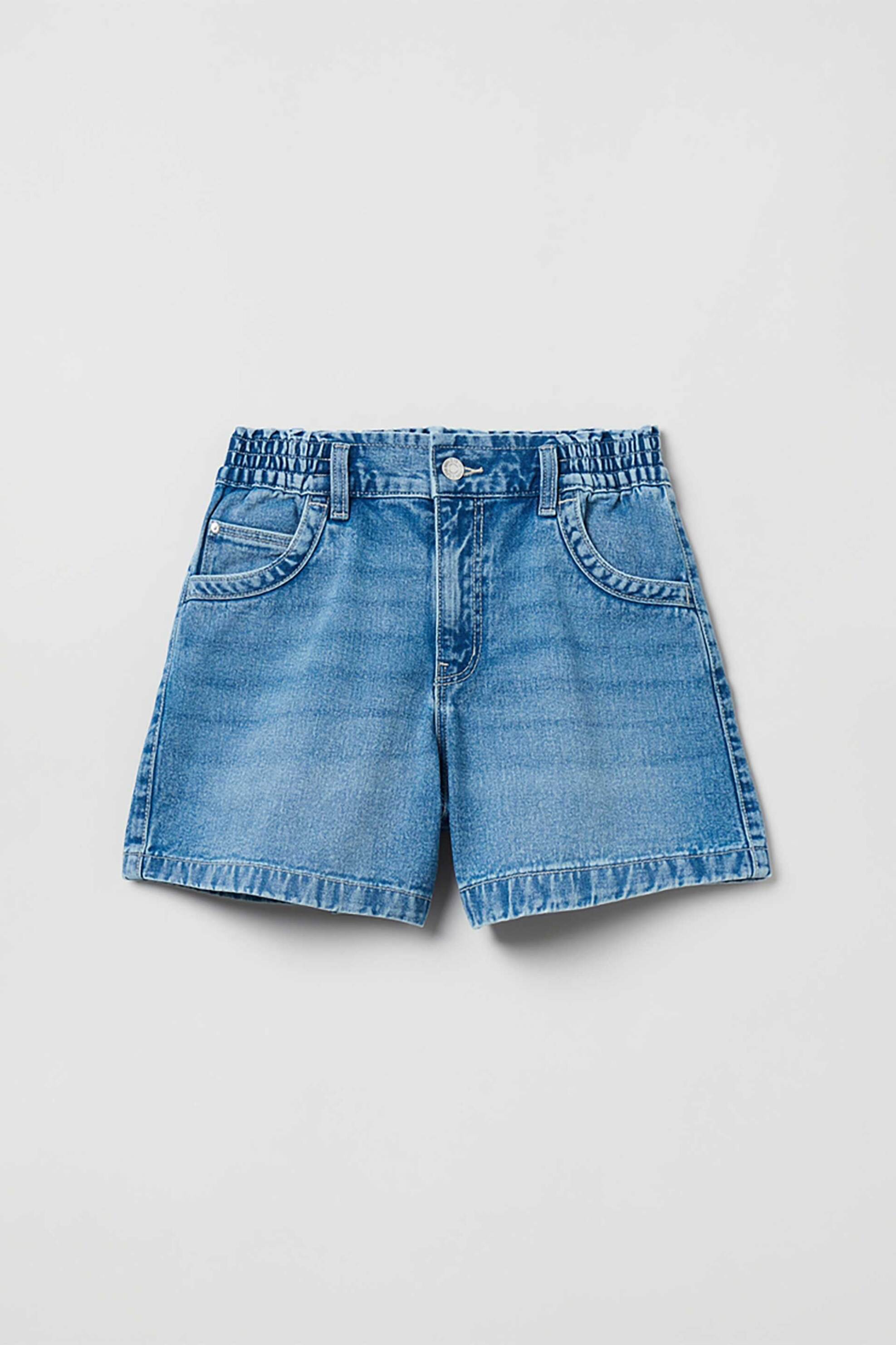OVS παιδικό βαμβακερό denim σορτς πεντάτσεπο ψηλόμεσο με ελαστική μέση - 001763344 Denim Blue