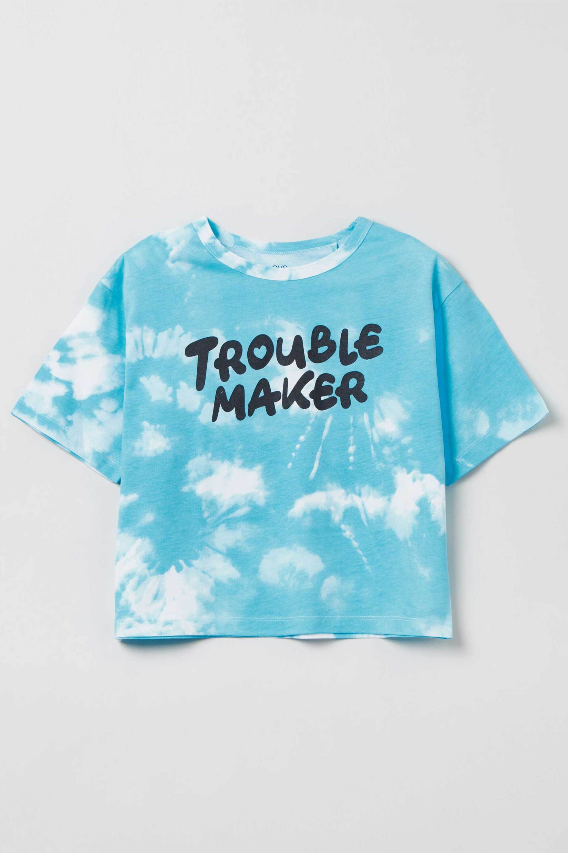 OVS παιδικό βαμβακερό T-shirt crop με all-over tie dye pattern και contrast lettering - 001861817