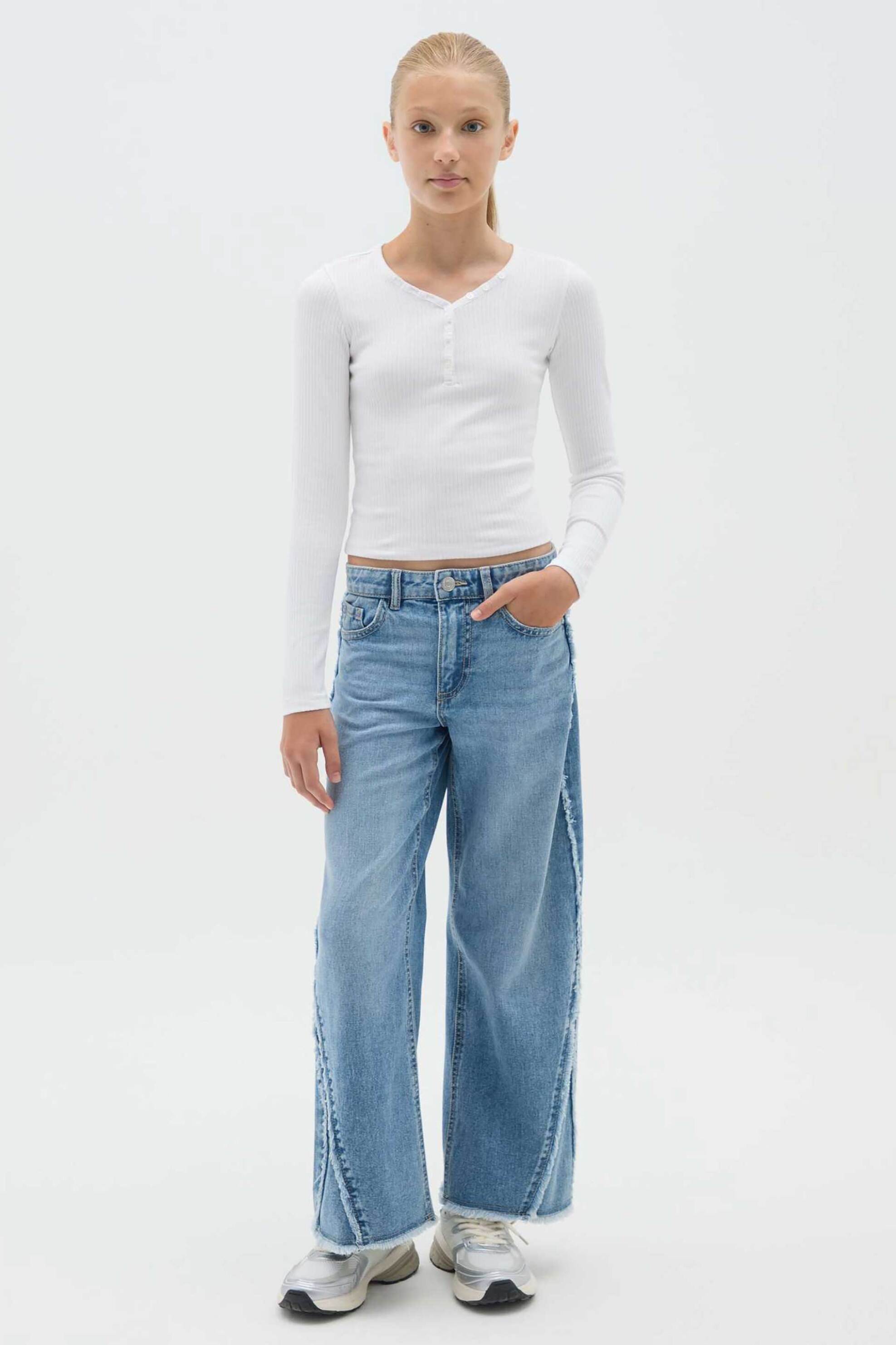 OVS KIDS OVS παιδικό τζιν παντελόνι πεντάτσεπο και λεπτομέρειες με ξέφτια Regular Fit - 002415327 Μπλε Σκούρο