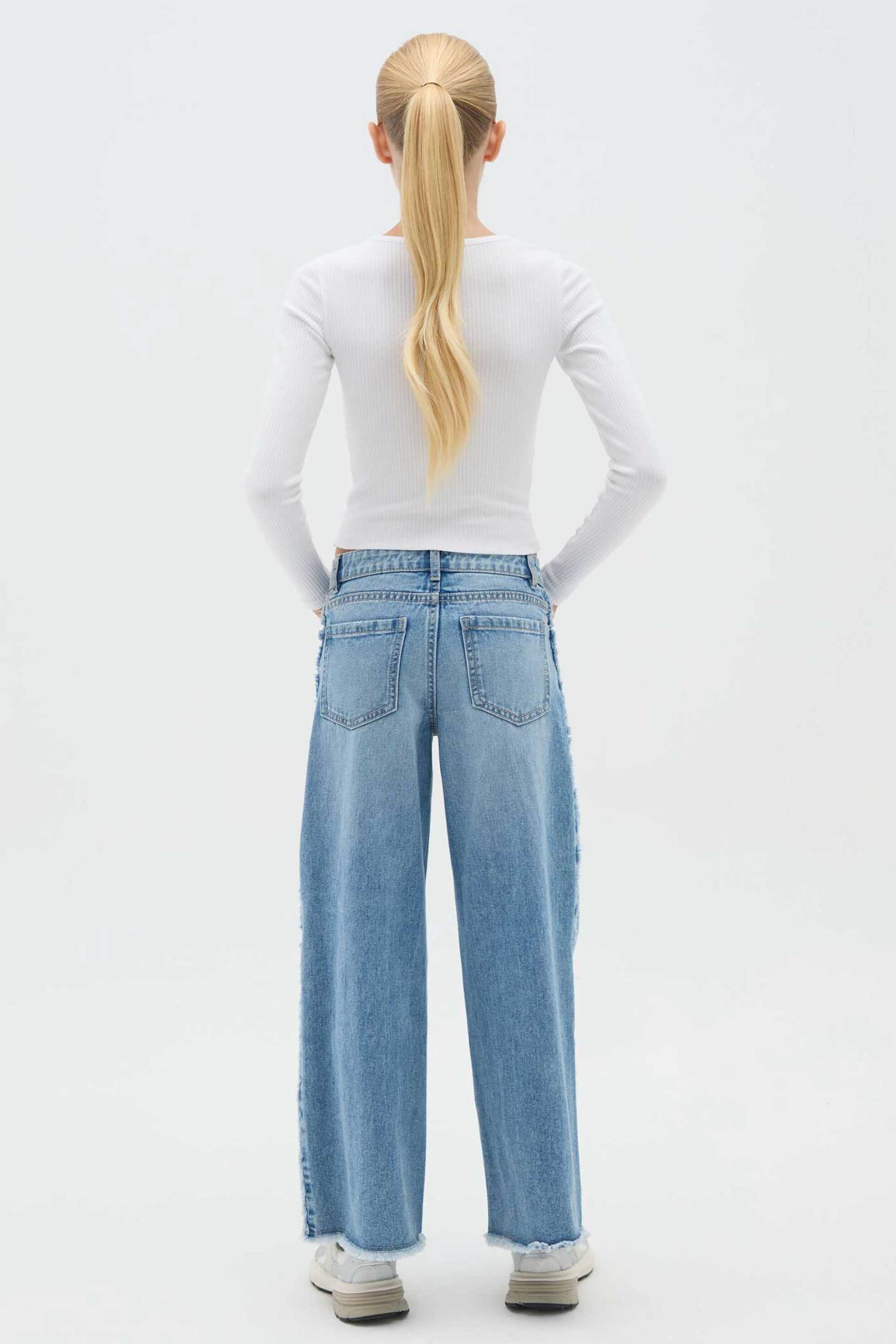 OVS παιδικό τζιν παντελόνι πεντάτσεπο και λεπτομέρειες με ξέφτια Regular Fit - 002415327 Μπλε Σκούρο φωτογραφία