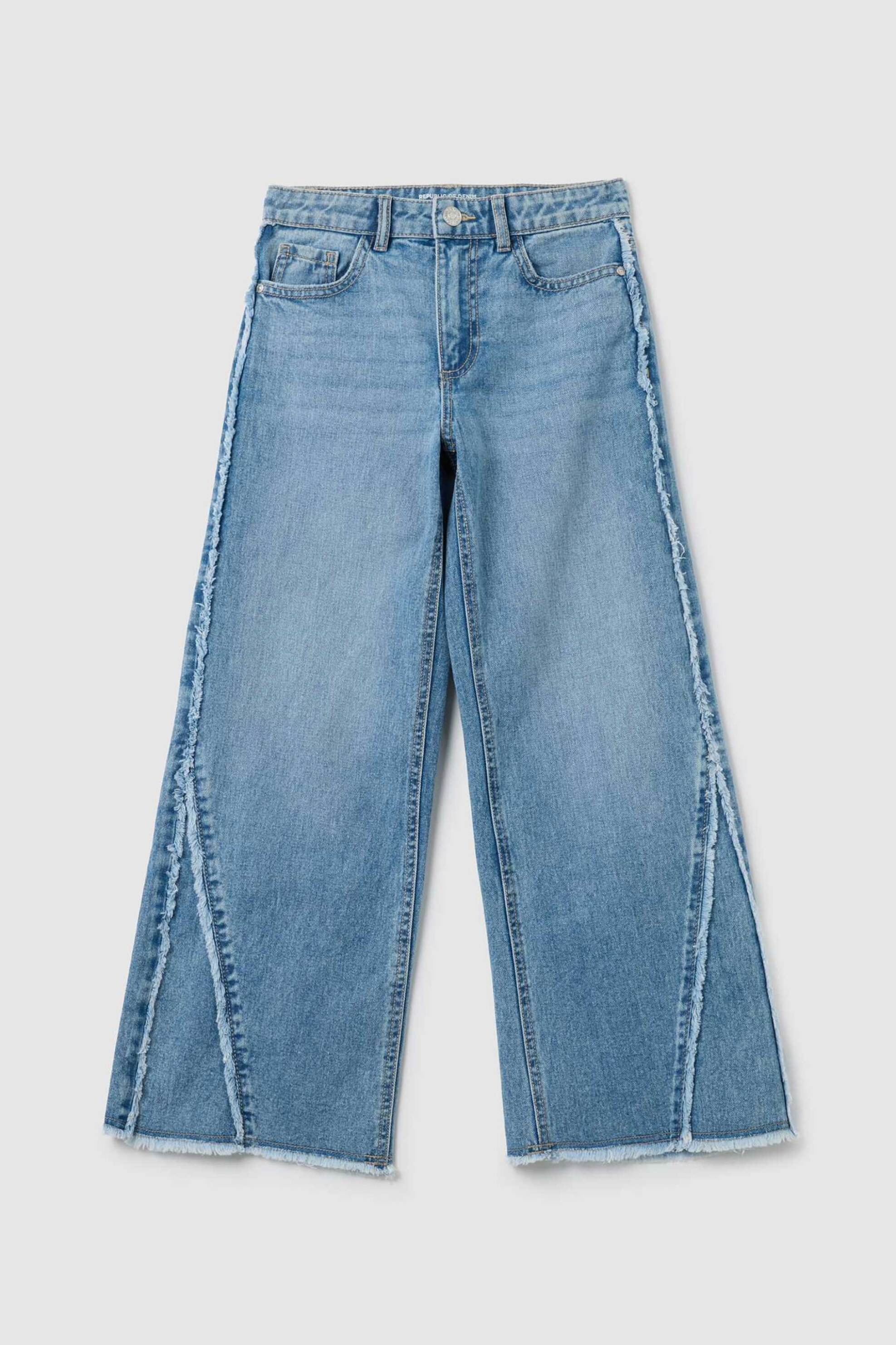 OVS παιδικό τζιν παντελόνι πεντάτσεπο και λεπτομέρειες με ξέφτια Regular Fit - 002415327 Μπλε Σκούρο φωτογραφία