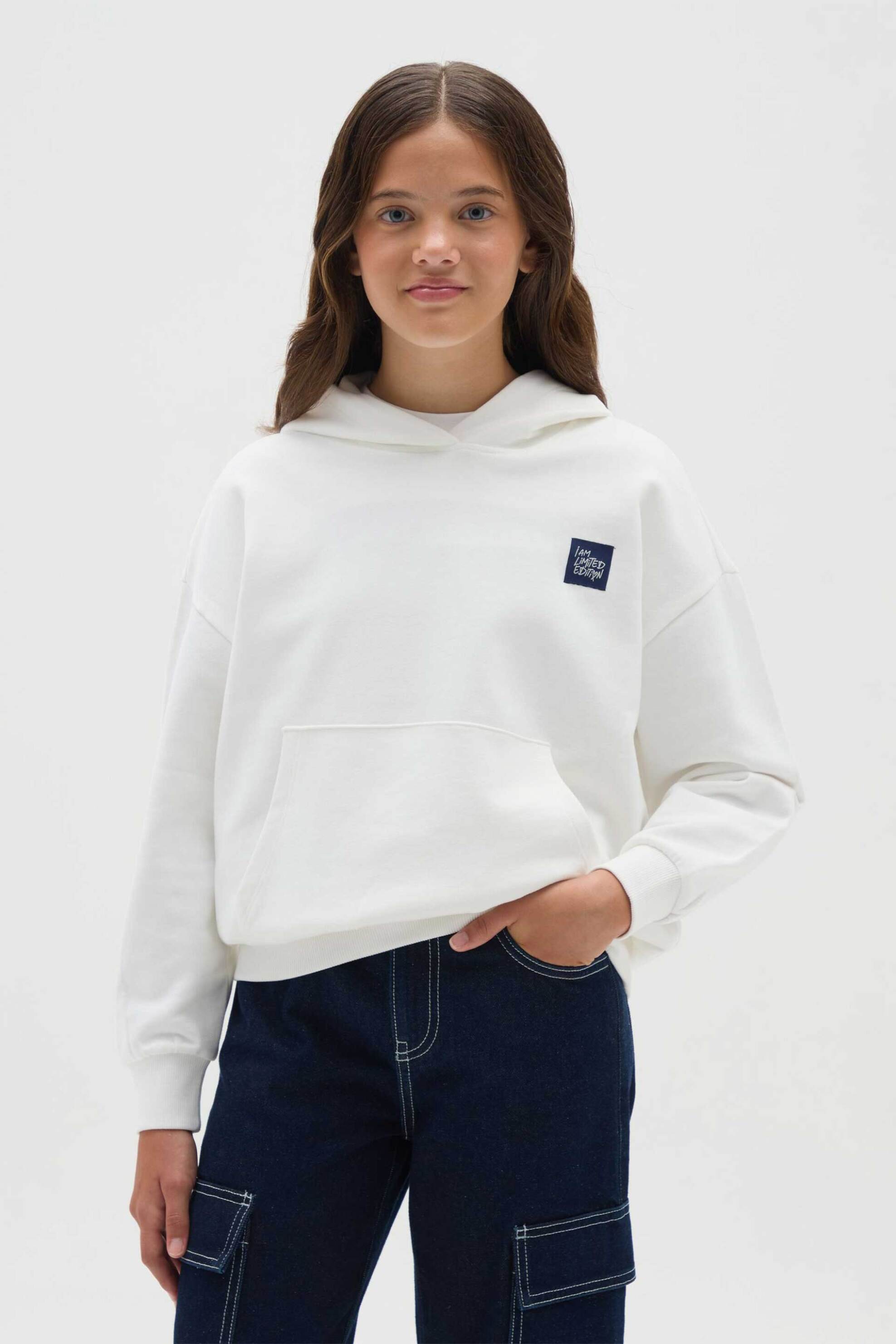 OVS KIDS OVS παιδική μπλούζα φούτερ με κουκούλα και lettering Oversized - 002415377 Λευκό