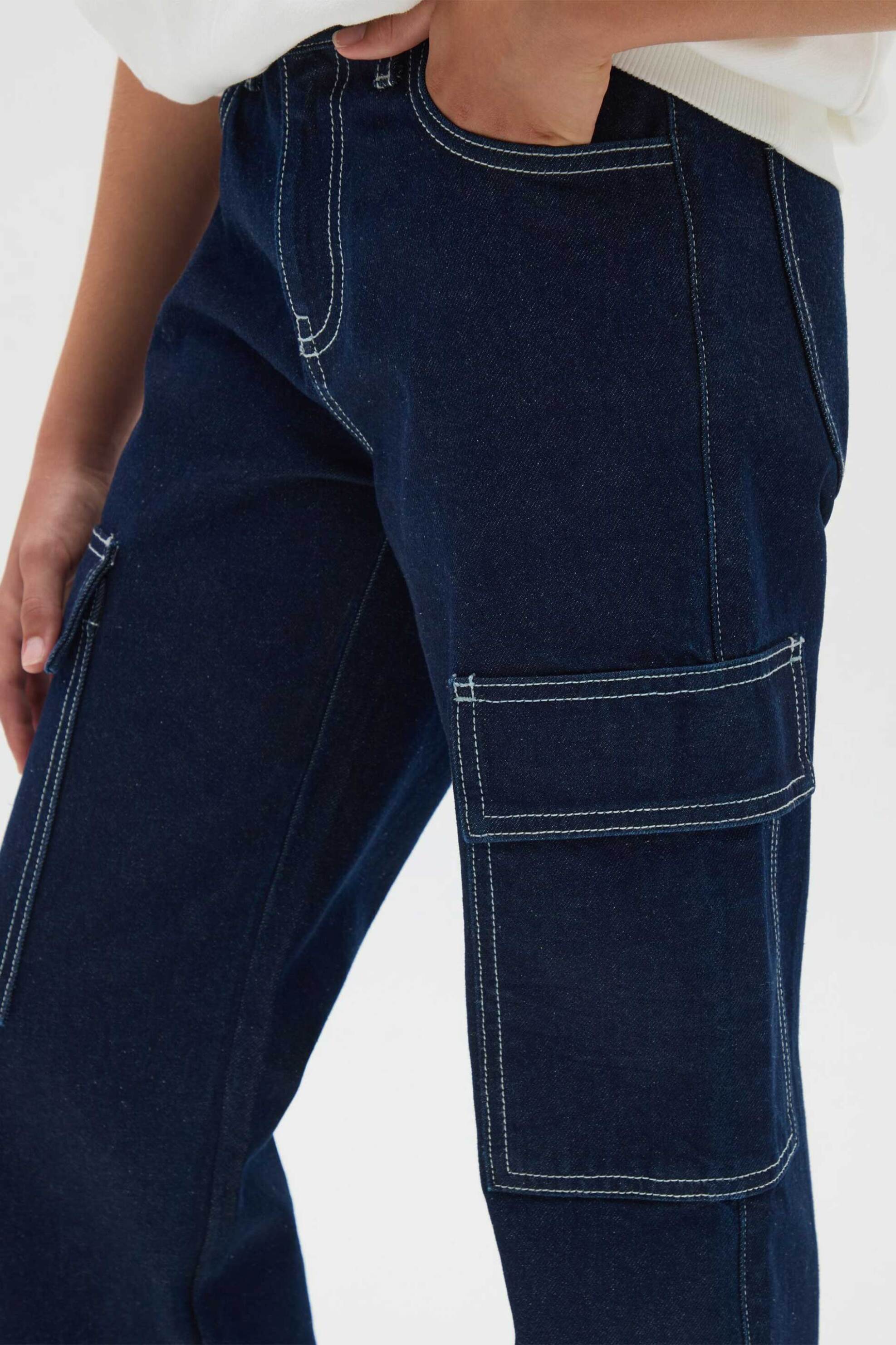 OVS παιδικό τζιν παντελόνι cargo μονόχρωμο Regular Fit - 002415392 Μπλε Σκούρο φωτογραφία