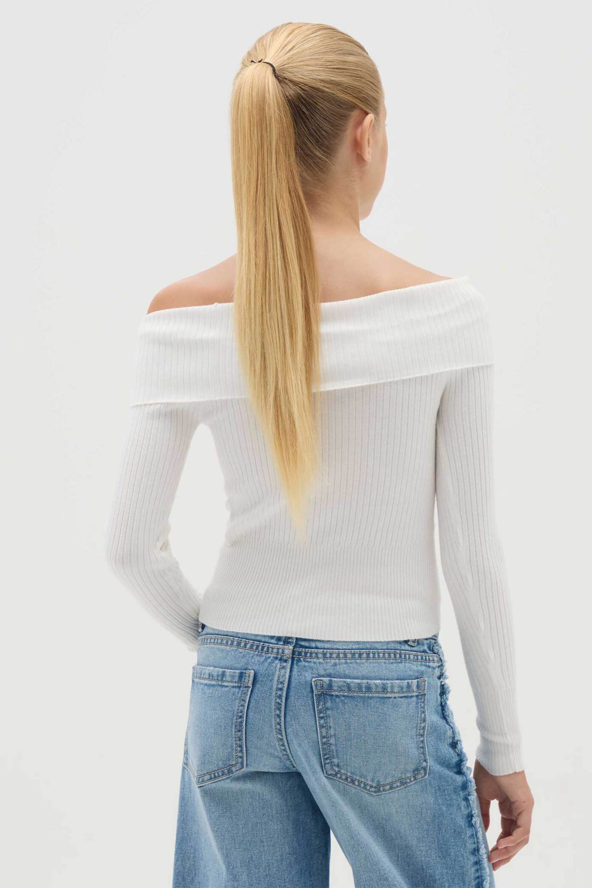 OVS παιδική μπλούζα με Carmen λαιμόκοψη μονόχρωμη - 002443992 Λευκό φωτογραφία