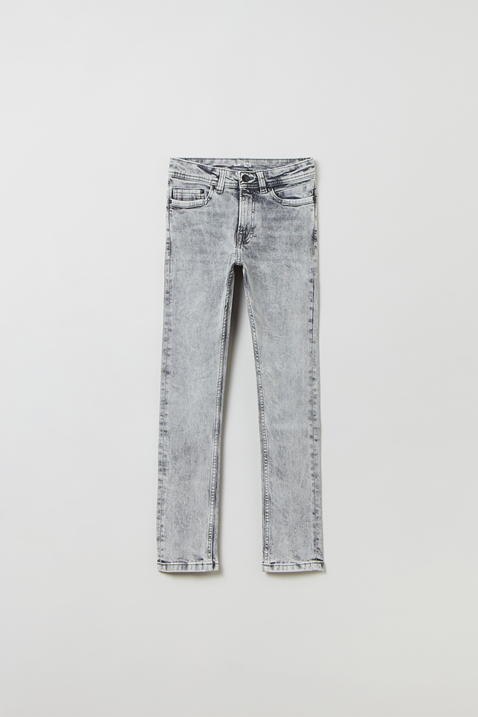 OVS παιδικό τζην παντελόνι πεντάτσεπο με acid wash εφέ Slim Fit (10-15 ετών) - 001704855 Γκρι