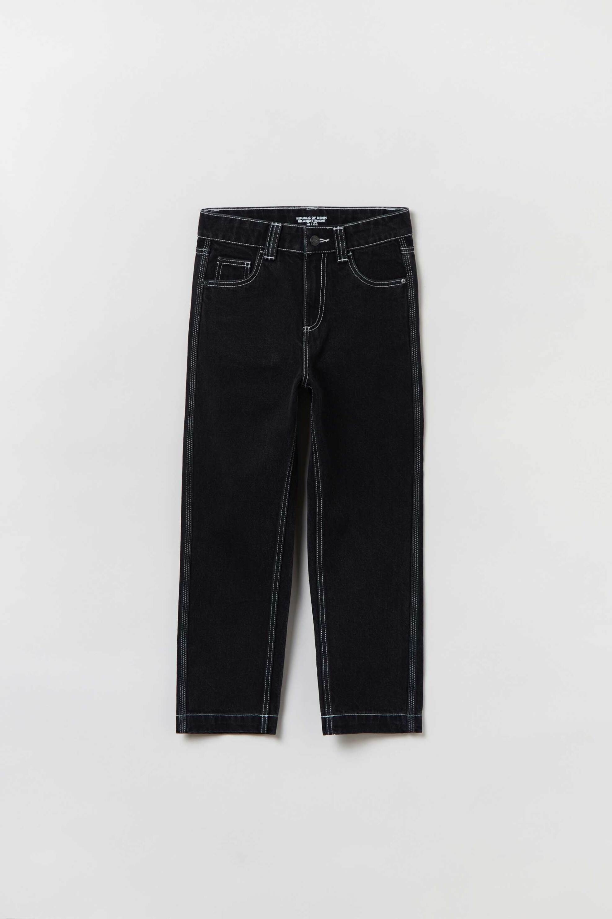 OVS KIDS OVS παιδικό βαμβακερό τζην παντελόνι μονόχρωμο με all-over contrast ραφές - 001830138 Μαύρο