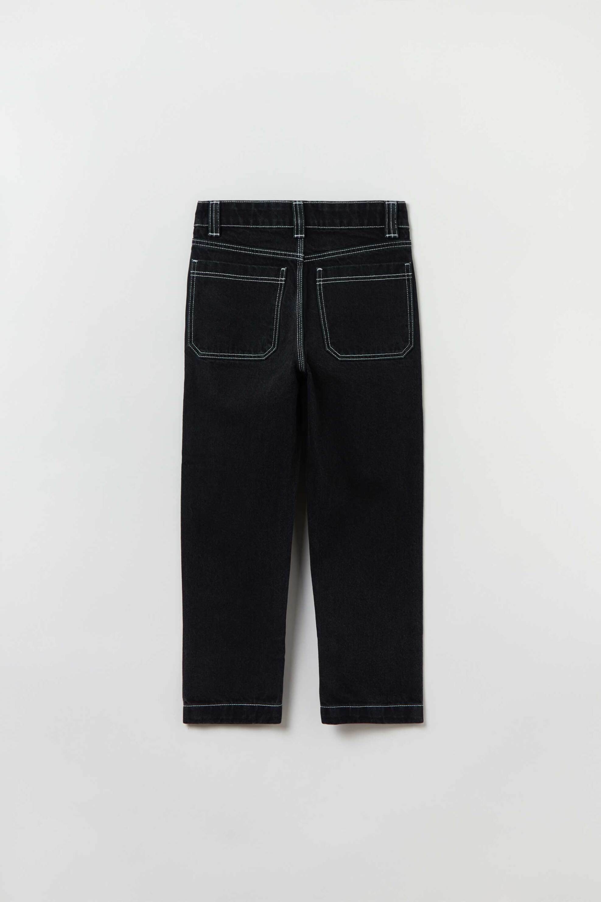 OVS παιδικό βαμβακερό τζην παντελόνι μονόχρωμο με all-over contrast ραφές - 001830138 Μαύρο φωτογραφία