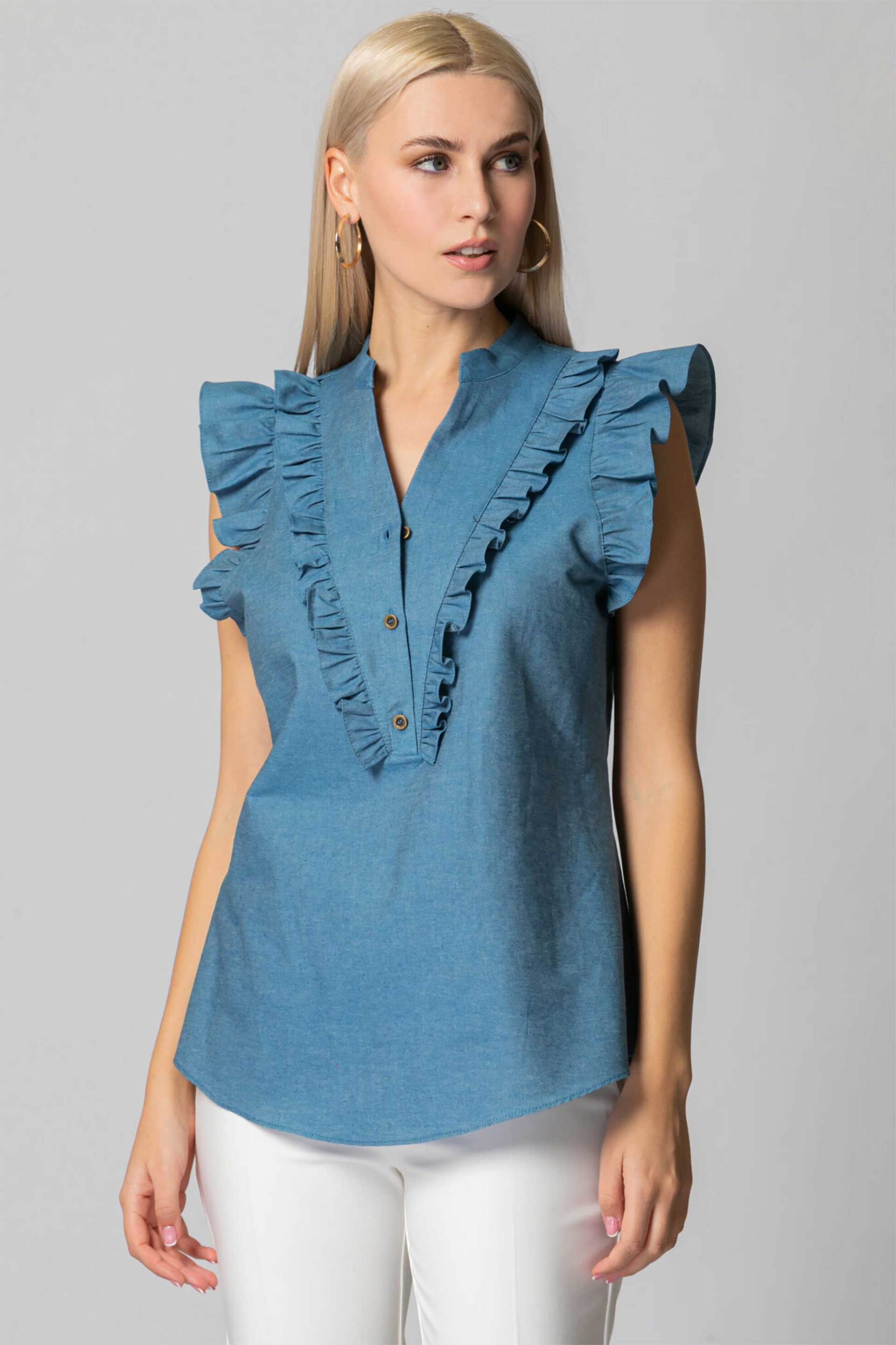 Billy Sabbado γυναικεία μπλούζα denim με βολάν - 0330266469 Γαλάζιο