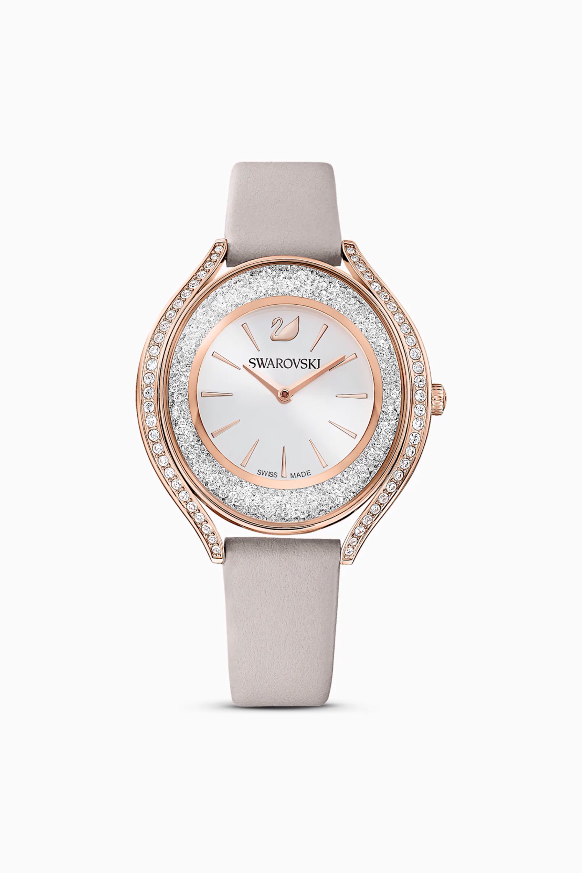 SWAROVSKI Swarovski Crystalline Aura Watch, Leather strap, Gray, Rose-gold tone PVD - 5519450