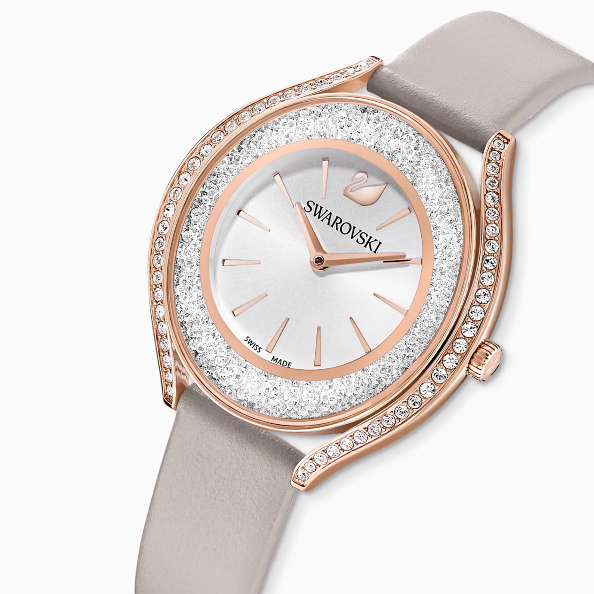Swarovski Crystalline Aura Watch, Leather strap, Gray, Rose-gold tone PVD - 5519450 φωτογραφία