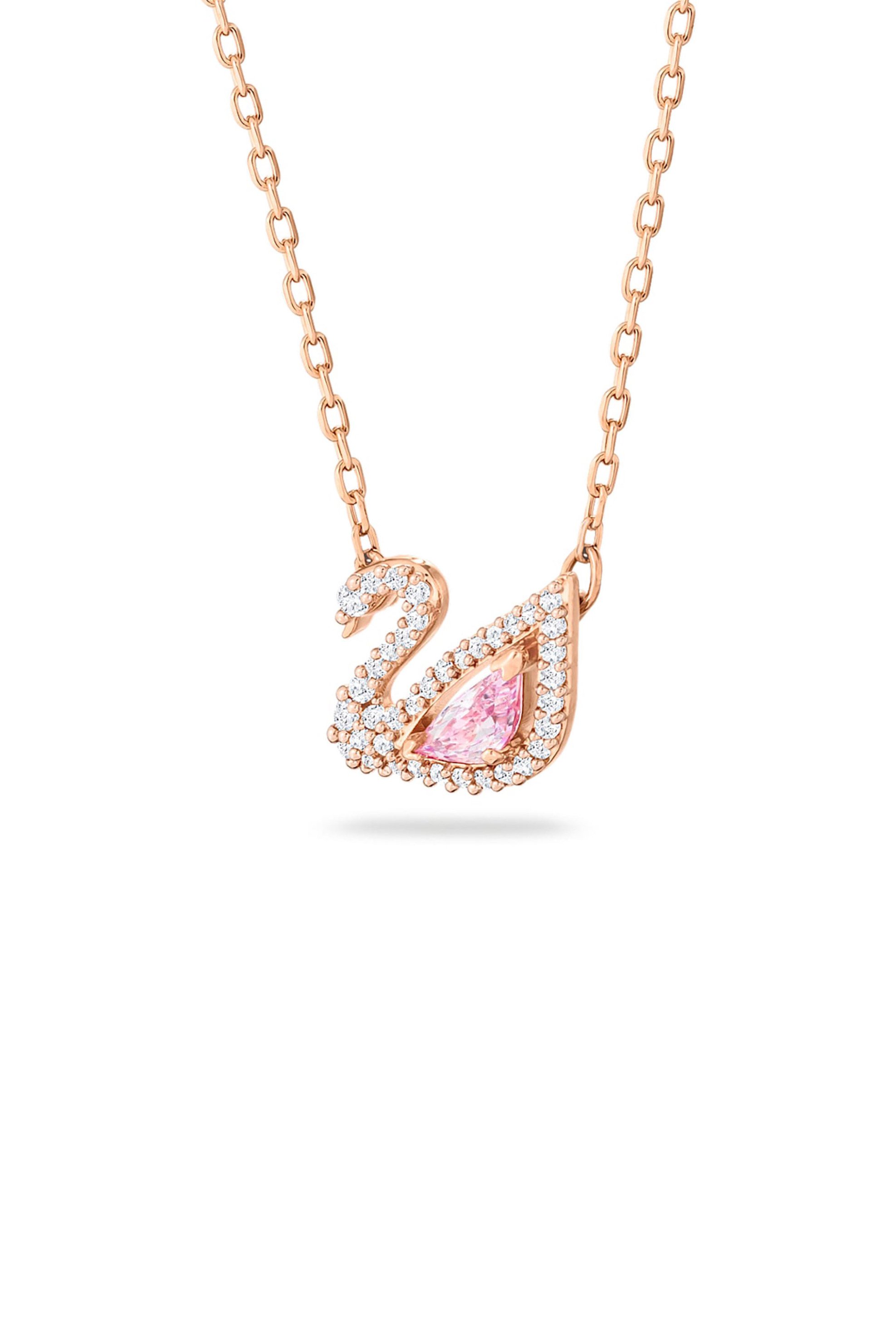 Swarovski γυναικείο κολιέ κύκνος, ροζ, επιμετάλλωση σε ροζ χρυσαφί τόνο "Dazzling Swan" - 5469989