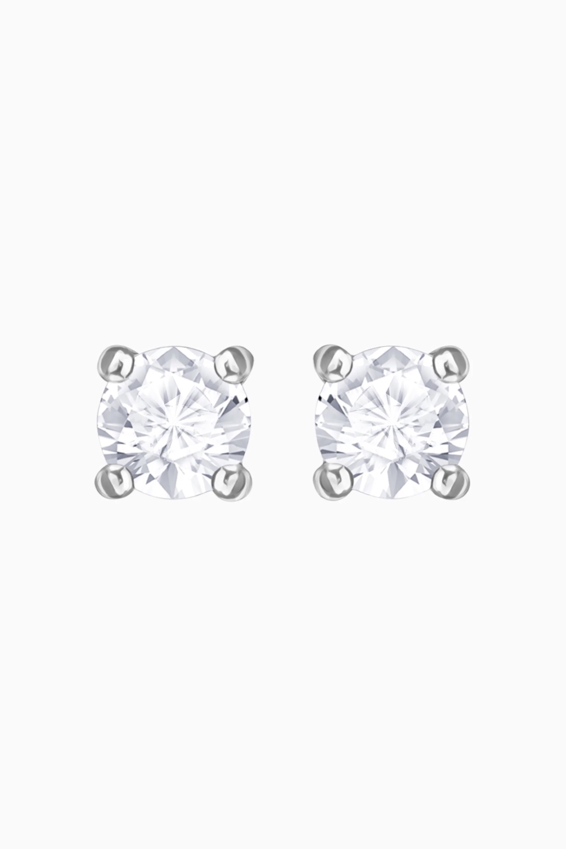 Swarovski Attract Round Pierced Earrings, White, Rhodium plated