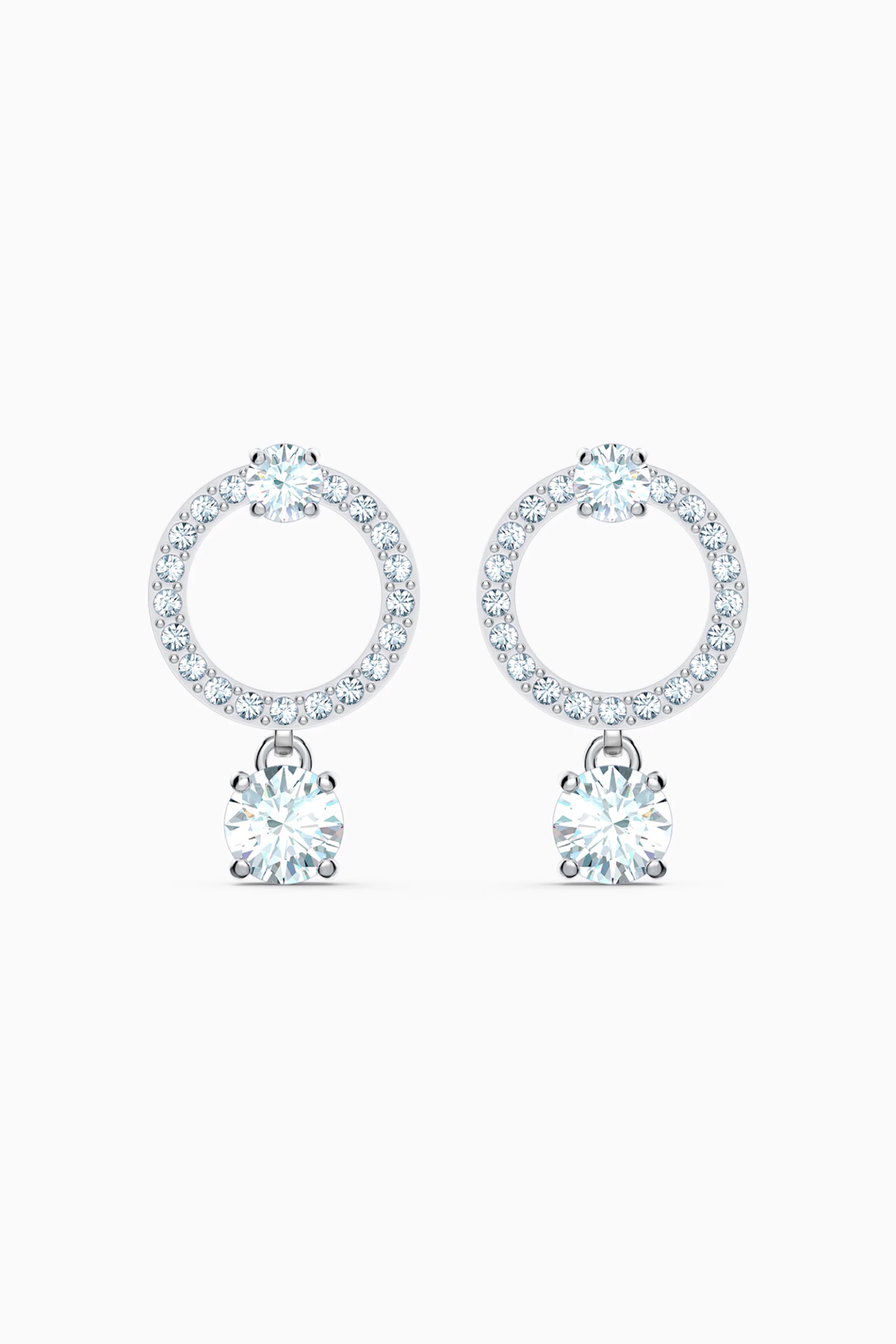Swarovski Attract Circle Pierced Earrings, White, Rhodium plated