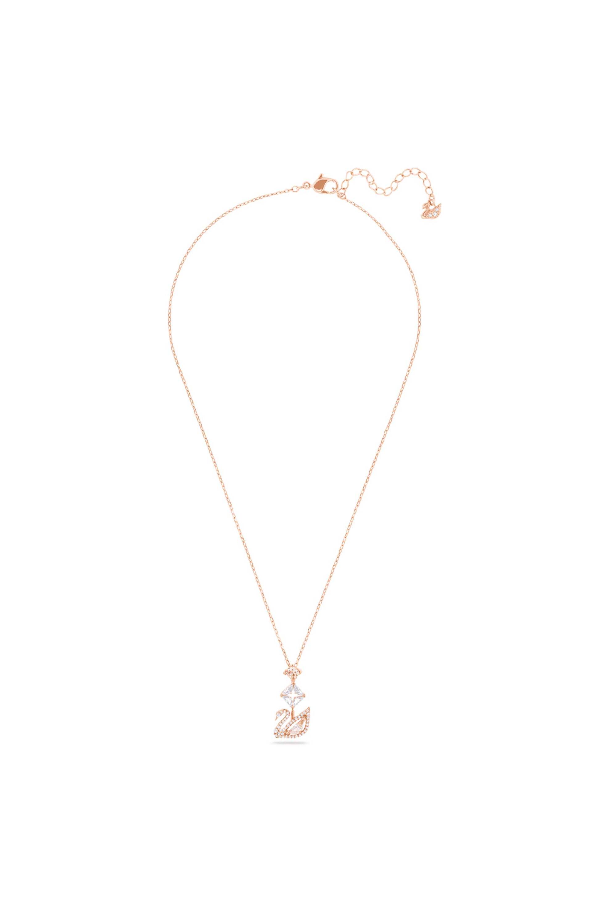 Swarovski γυναικείο κολιέ σε σχήμα Υ κύκνος, ροζ, επιμετάλλωση σε ροζ χρυσαφί τόνο 