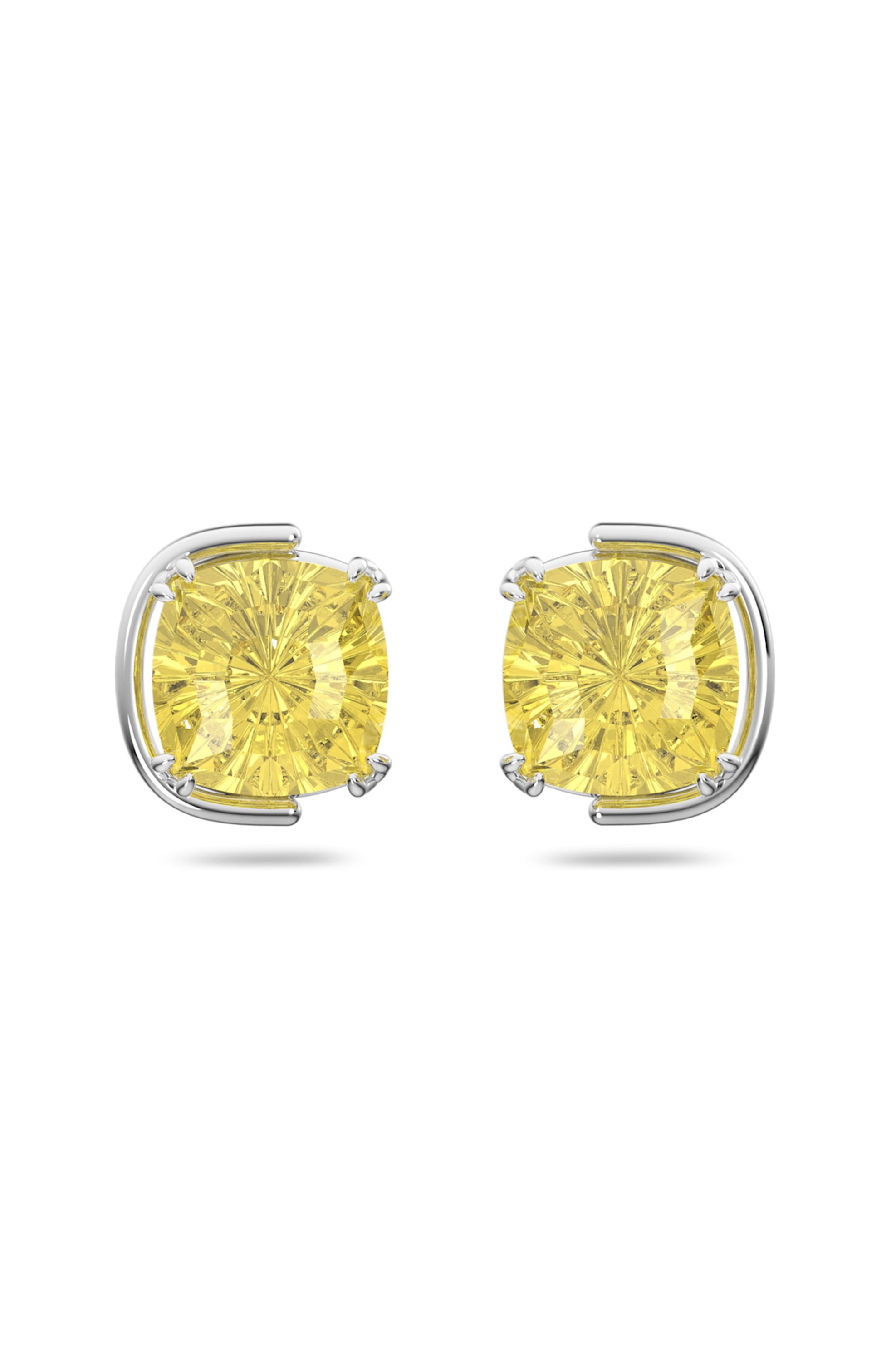 Swarovski Harmonia Stud Earrings Cushion Cut Crystals, Yellow, Rhodium Plated - 5616511