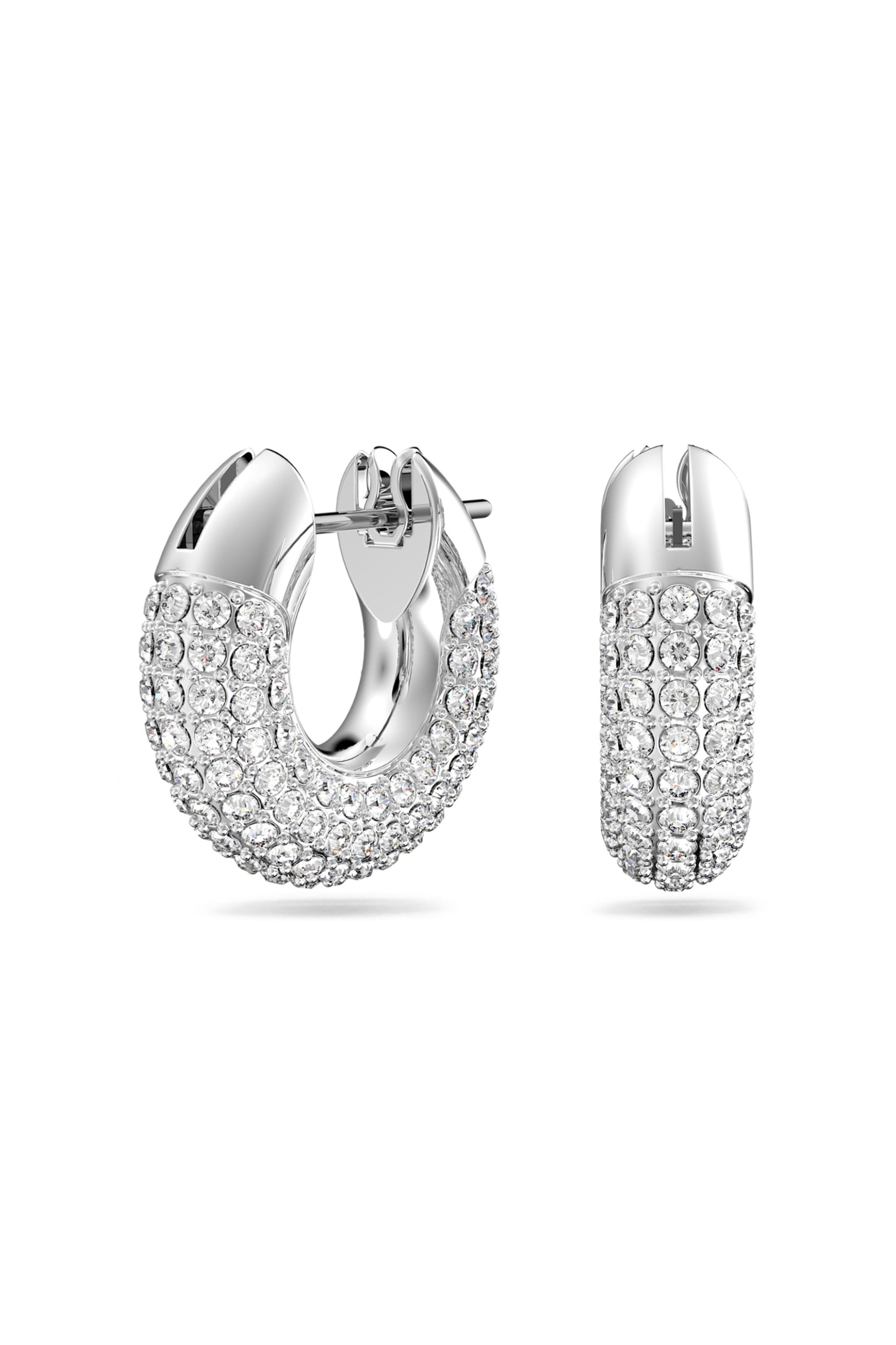 Swarovski Dextera Hoop Earrings Pavé, White, Rhodium Plated - 5618306