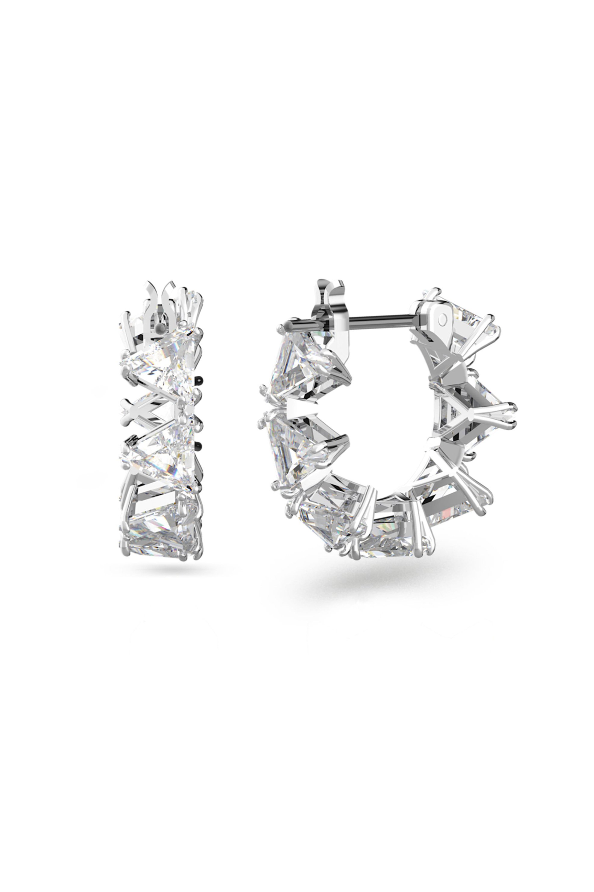 Swarovski Millenia Hoop Earrings Triangle Swarovski Zirconia, Small, White, Rhodium Plated