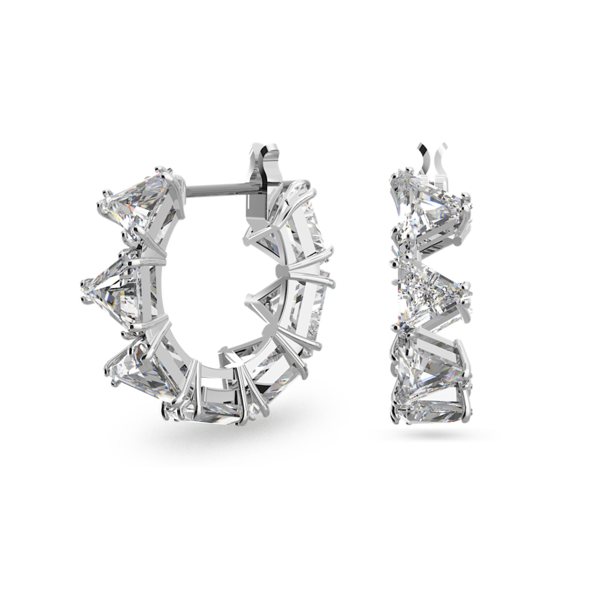 Swarovski Millenia Hoop Earrings Triangle Swarovski Zirconia, Small, White, Rhodium Plated - 5632467