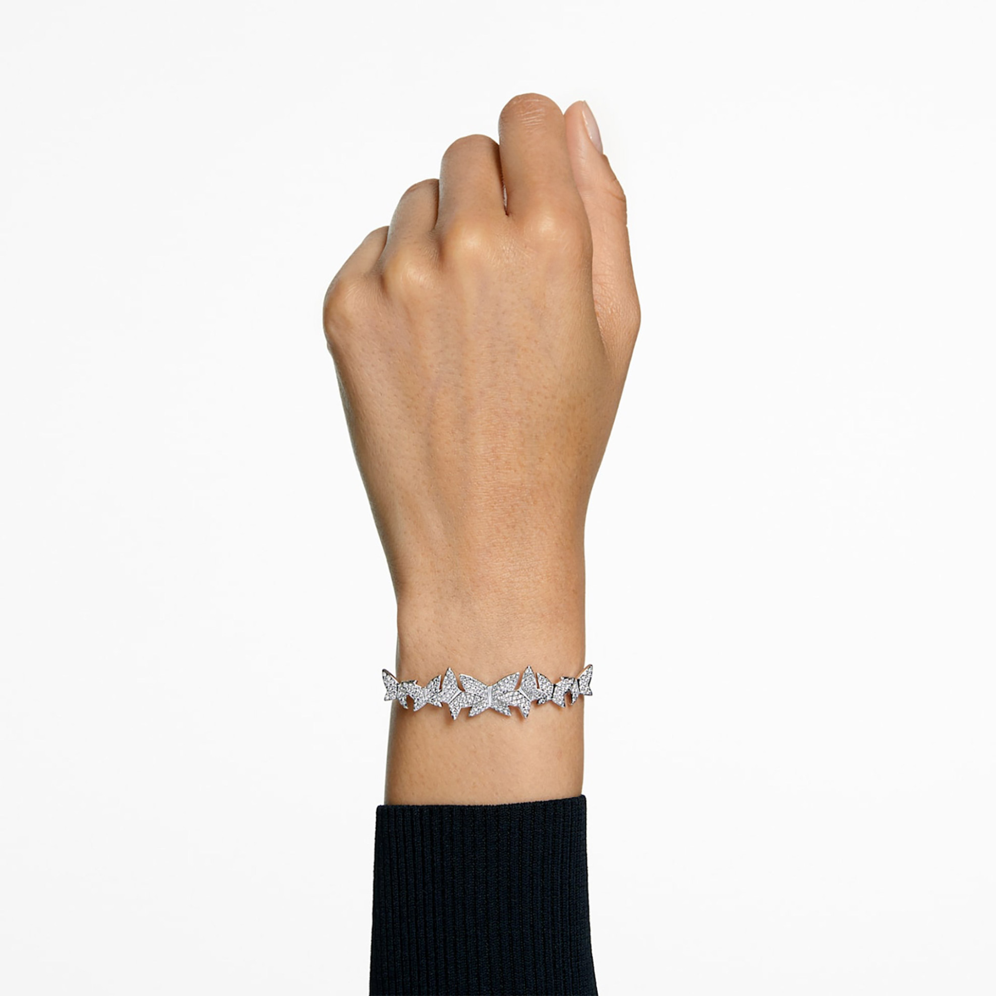Swarovski γυναικείο βραχιόλι πεταλούδα, λευκό, επιμετάλλωση ροδίου 