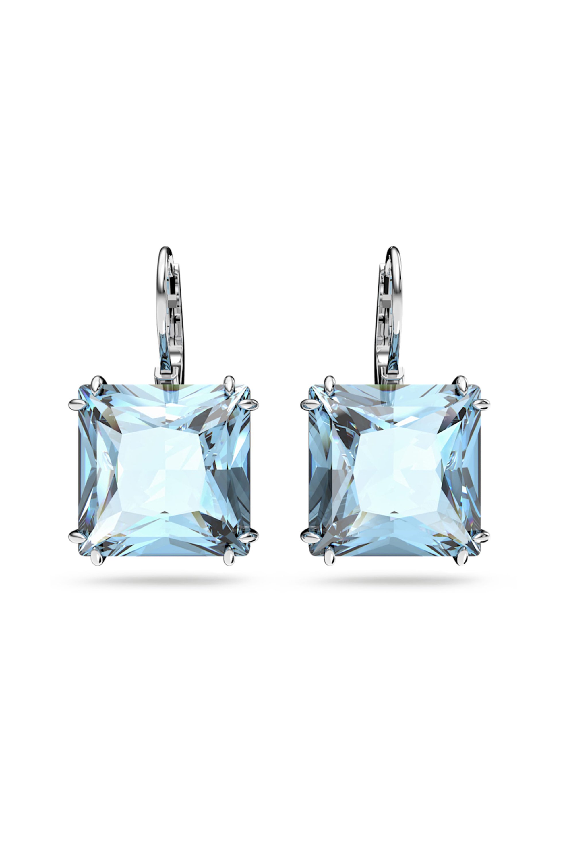 Swarovski γυναικεία σκουλαρίκια-σταγόνα τετράγωνη κοπή, μπλε, επιμετάλλωση ροδίου 