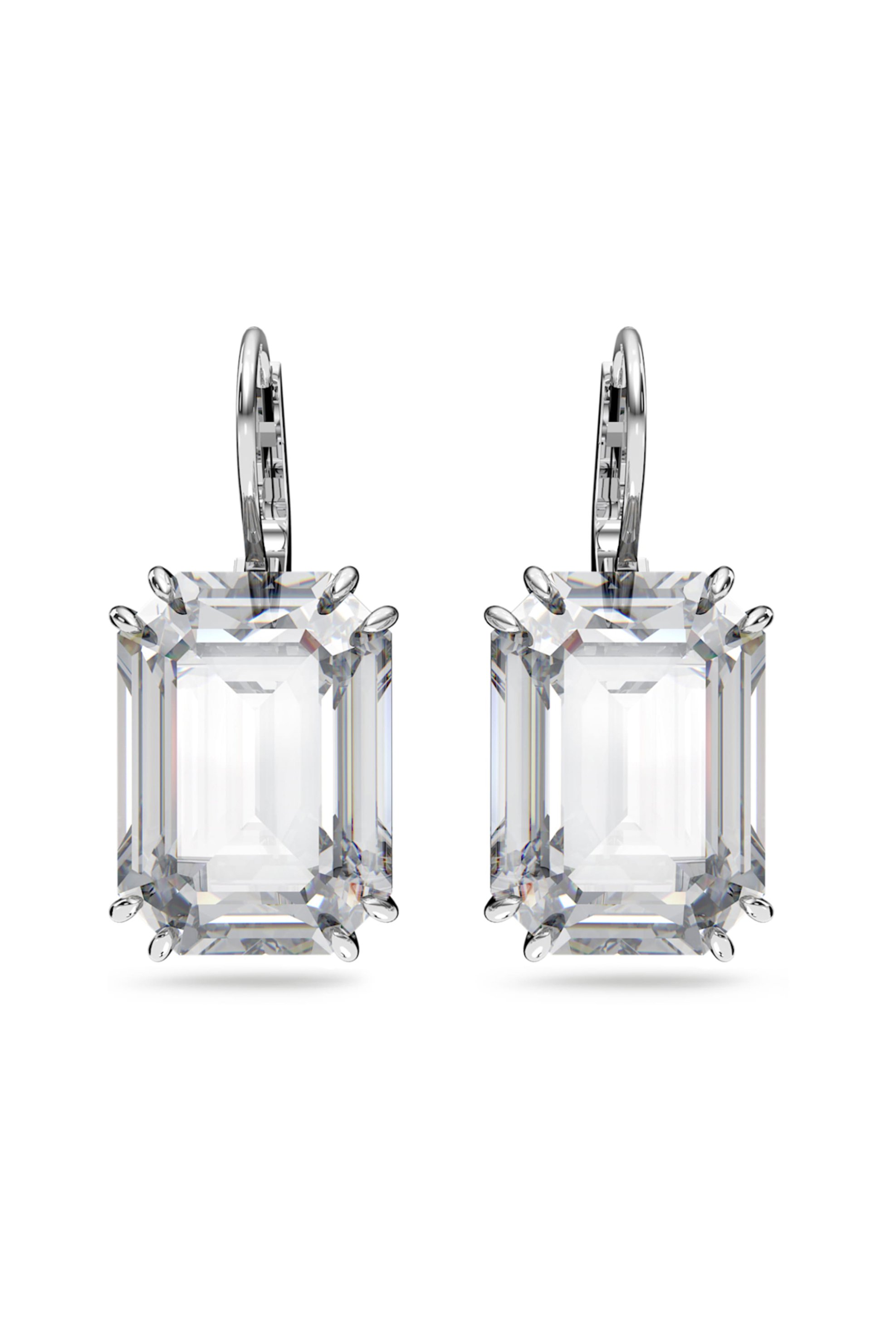 SWAROVSKI Swarovski γυναικεία σκουλαρίκια-σταγόνα οκταγωνική κοπή, λευκά, επιμετάλλωση ροδίου "Millenia" - 5636569