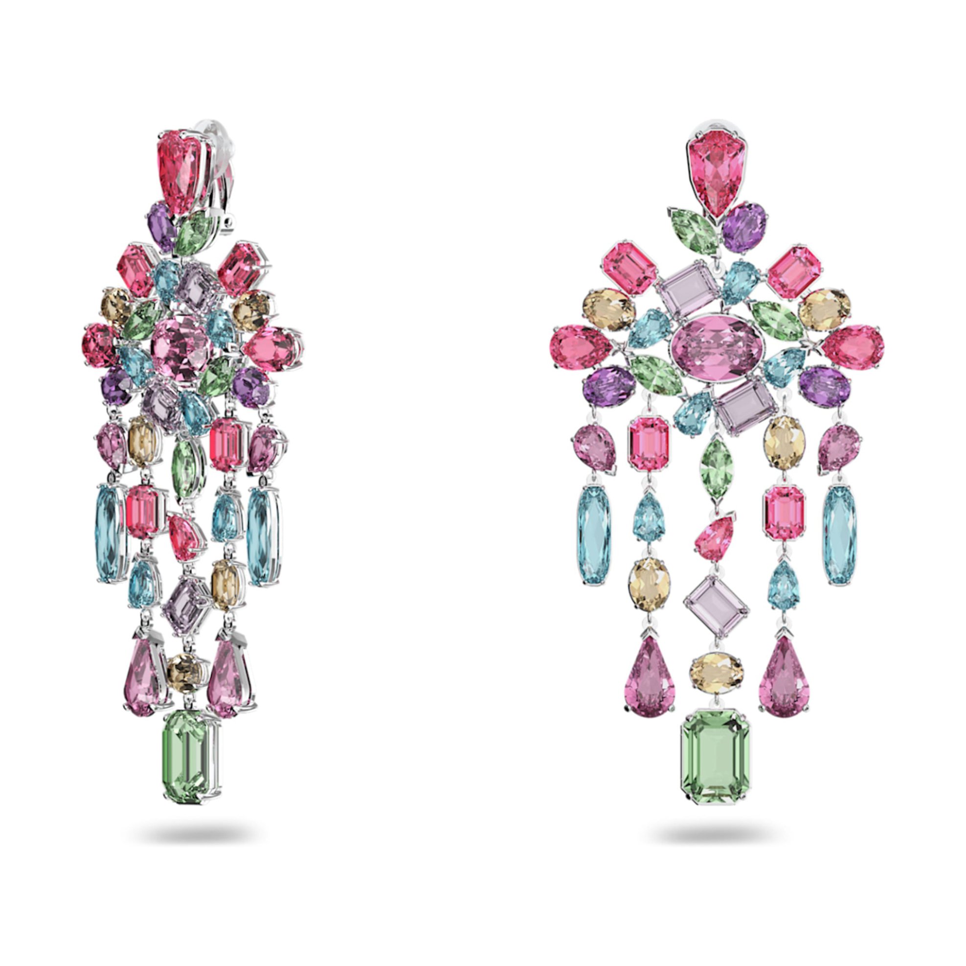 Swarovski γυναικεία σκουλαρίκια με κλιπ μείξη κοπών, κρεμαστά σκουλαρίκια, πολύχρωμα, επιμετάλλωση ροδίου "Gema" - 5601887 φωτογραφία