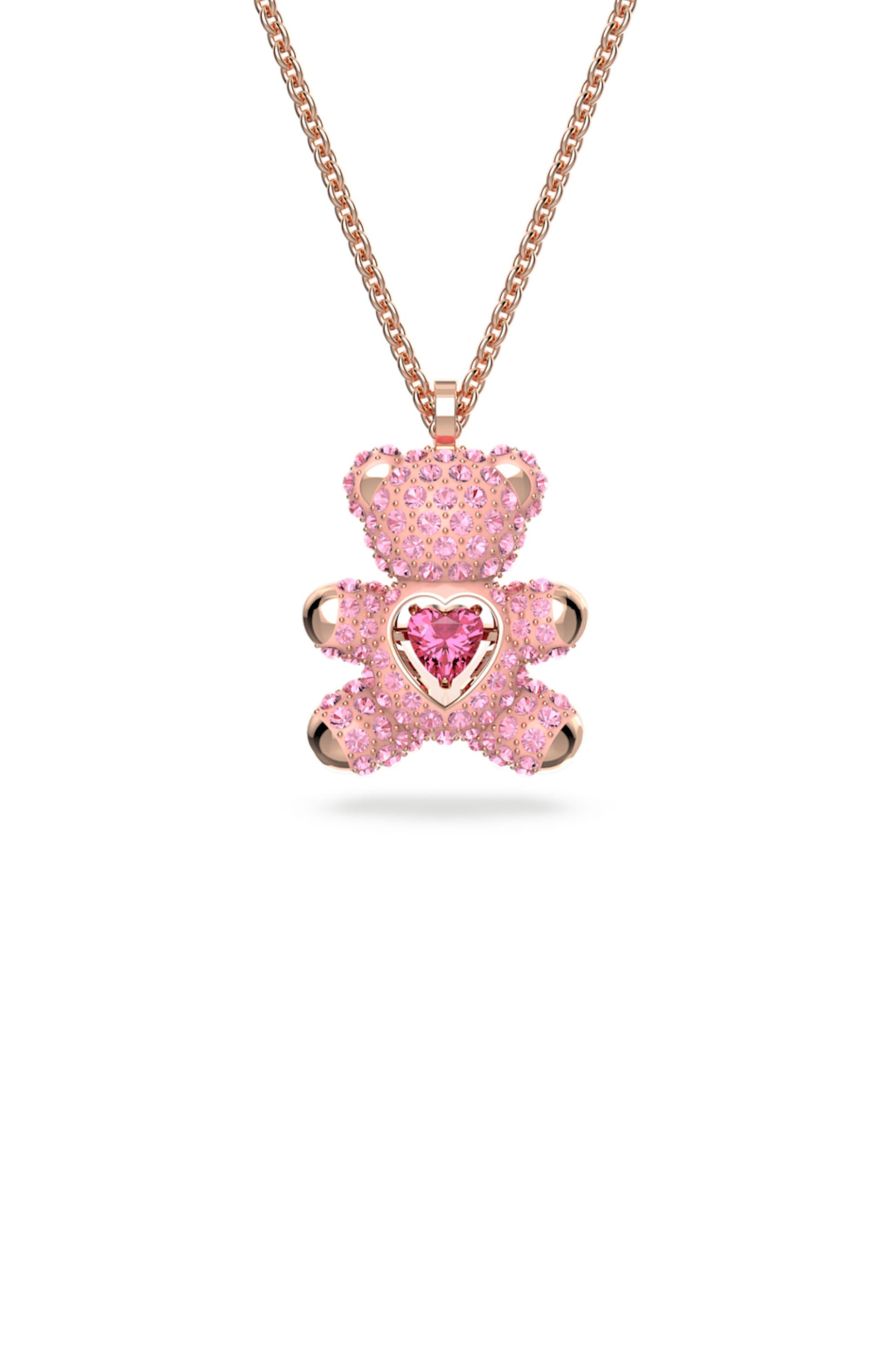 Swarovski γυναικείο μενταγιόν αρκούδα, ροζ, επιμετάλλωση σε ροζ χρυσαφί τόνο "Teddy" - 5642976