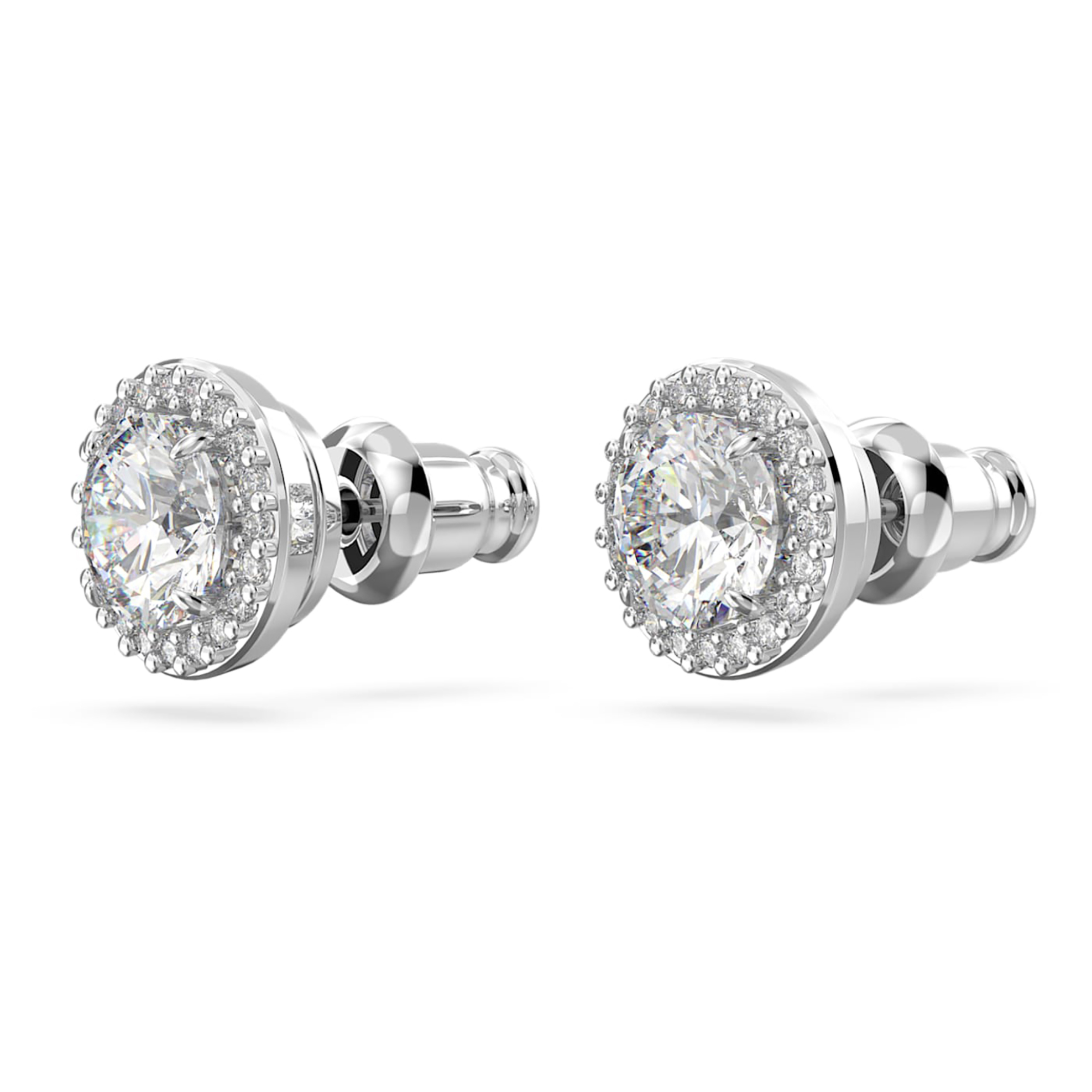 Swarovski unisex σκουλαρίκια με καραφάκι στρογγυλή κοπή, pavé, λευκά, επιμετάλλωση ροδίου 