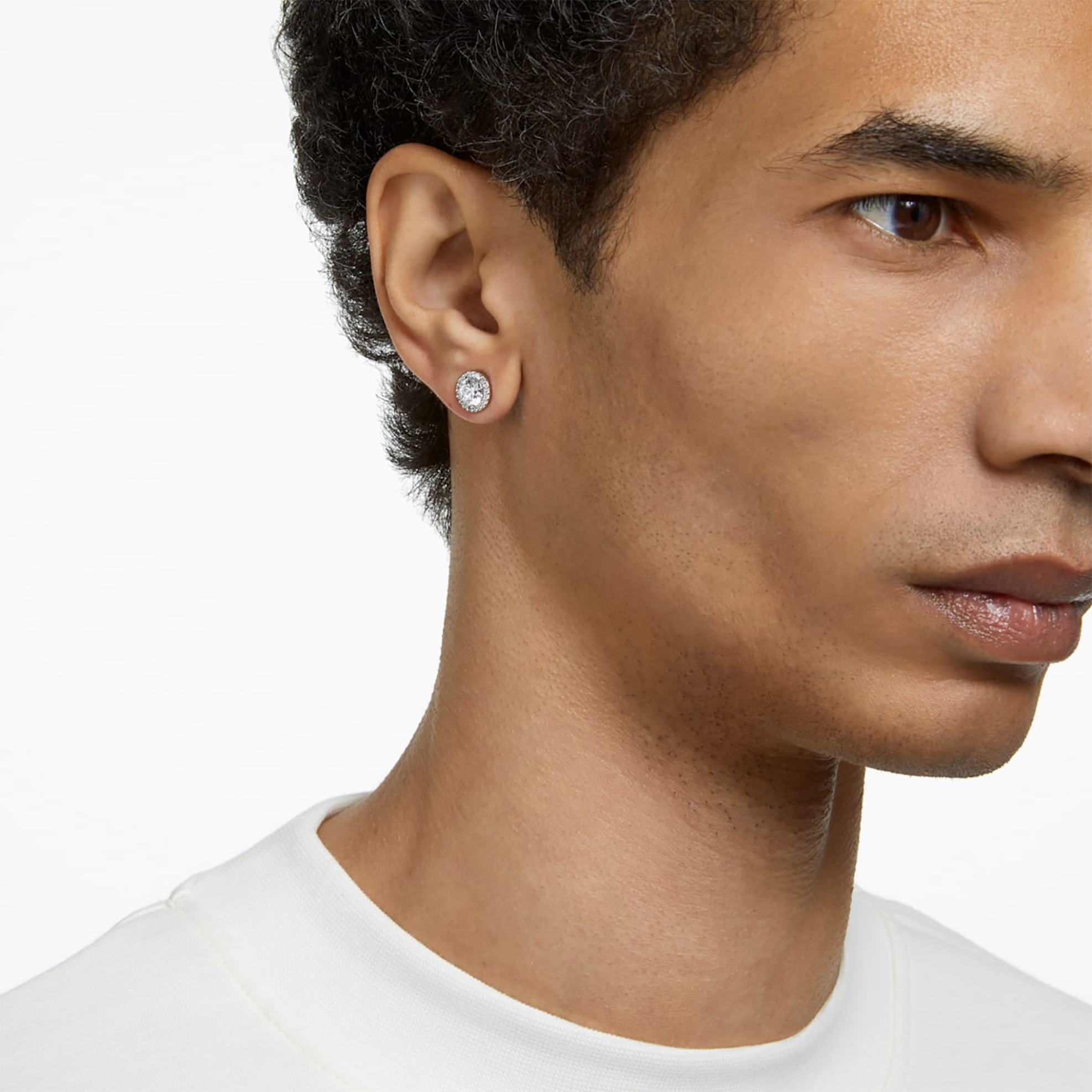 Swarovski Unisex Σκουλαρίκια με Καραφάκι Στρογγυλή Κοπή Pavé Λευκά Επιμετάλλωση Ροδίου Constella - 5636269