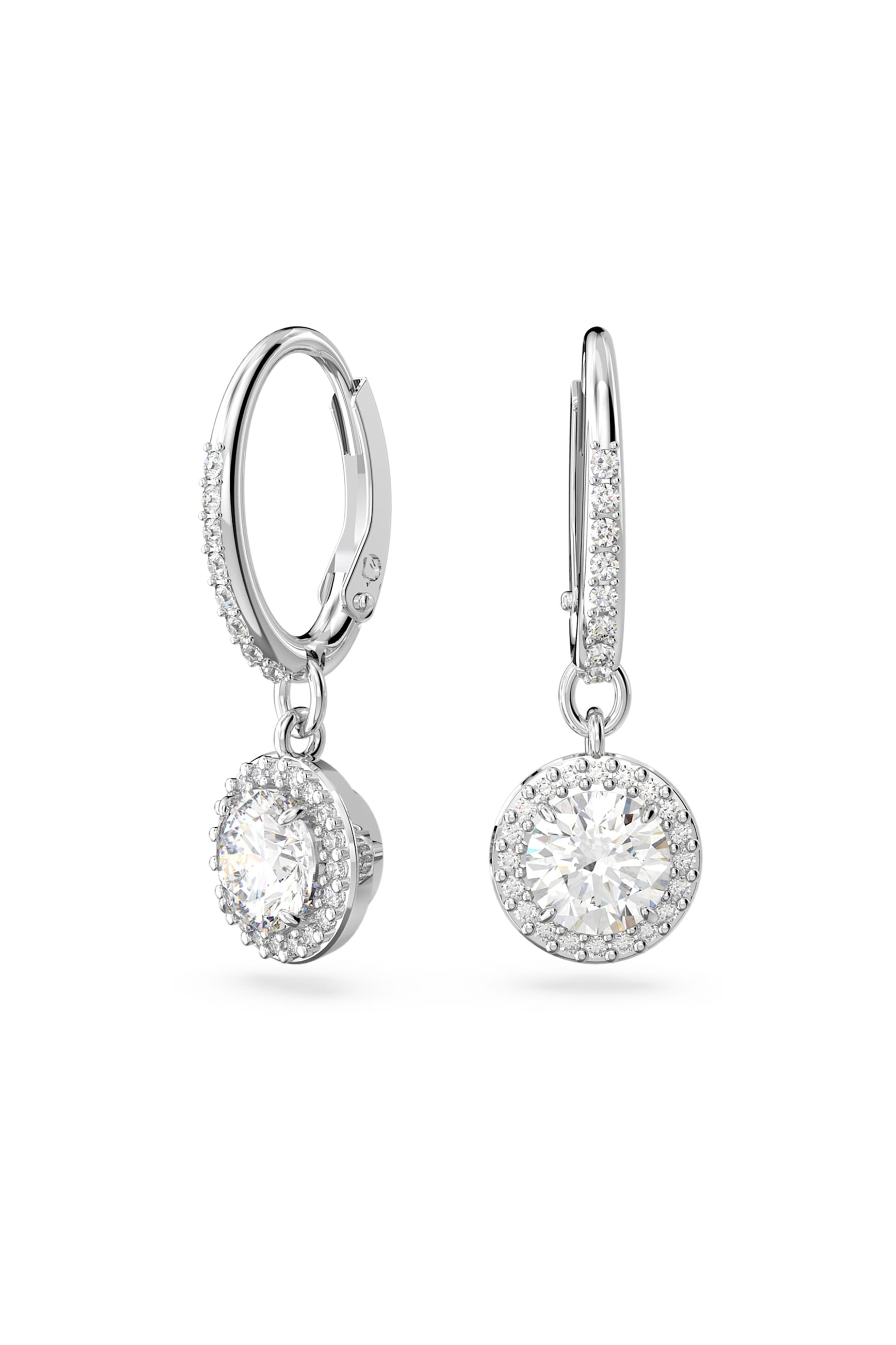 SWAROVSKI Swarovski γυναικεία σκουλαρίκια σταγόνα στρογγυλή κοπή, pavé, λευκά, επιμετάλλωση ροδίου " Constella" - 5636270
